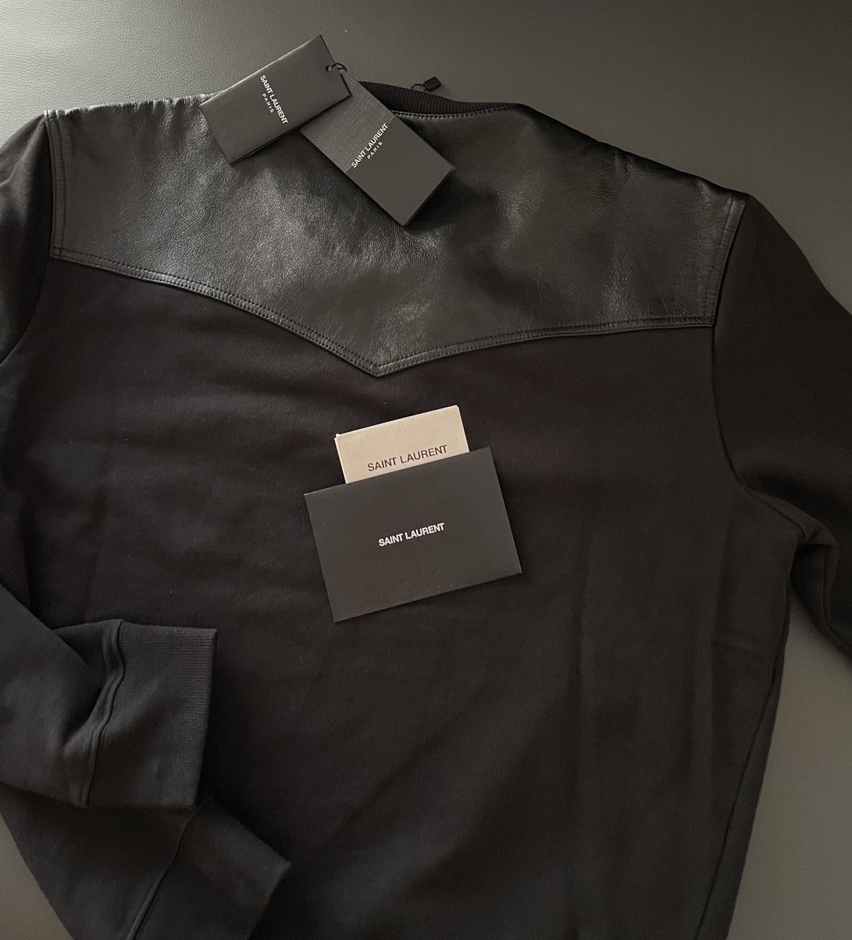 Hedi Slimane × Saint Laurent Paris × Yves Saint Laurent $2K Value Limited Edition Runway Leather Crewneck Sweatshirt Size US M / EU 48-50 / 2 - 18 Thumbnail