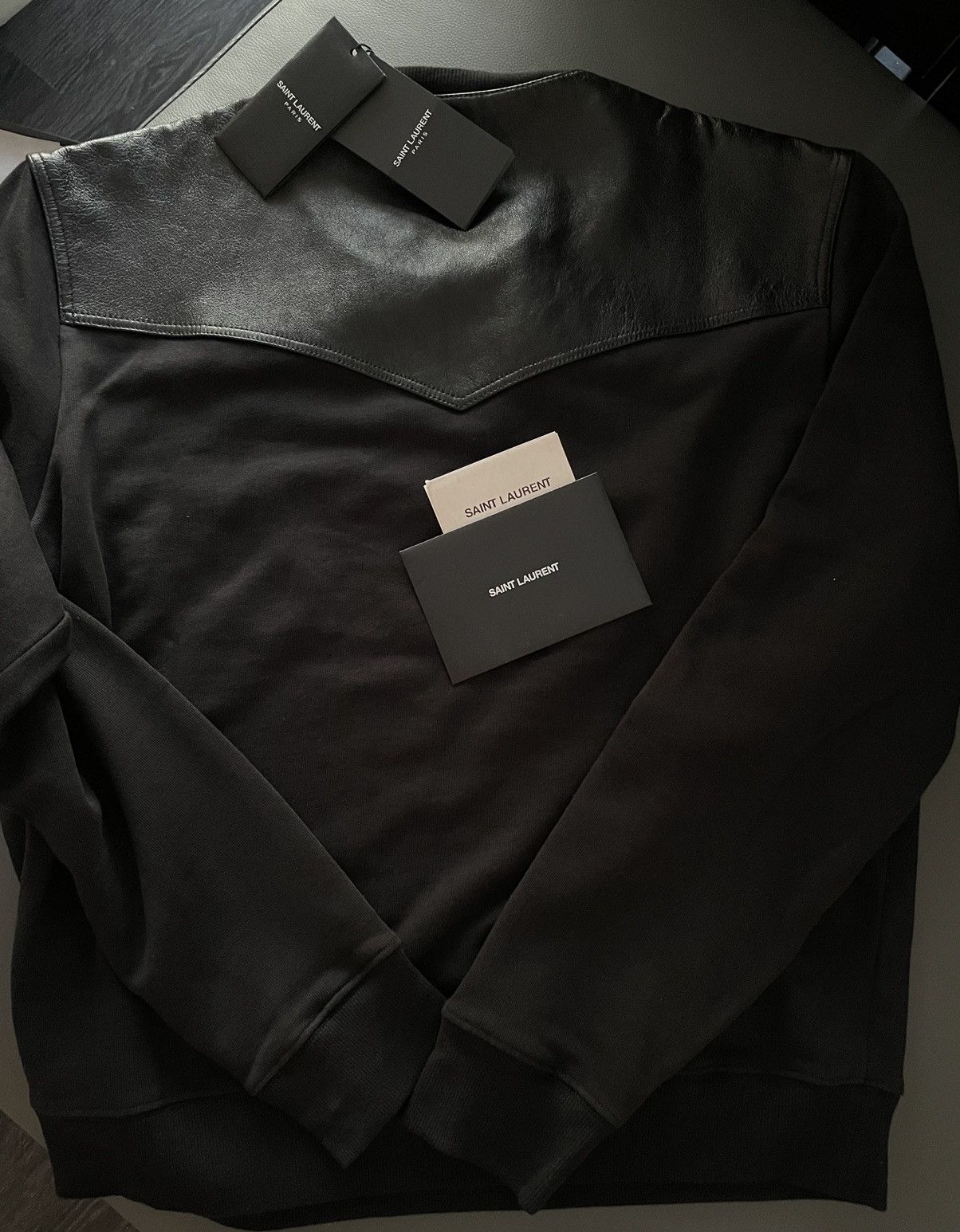 Hedi Slimane × Saint Laurent Paris × Yves Saint Laurent $2K Value Limited Edition Runway Leather Crewneck Sweatshirt Size US M / EU 48-50 / 2 - 8 Thumbnail