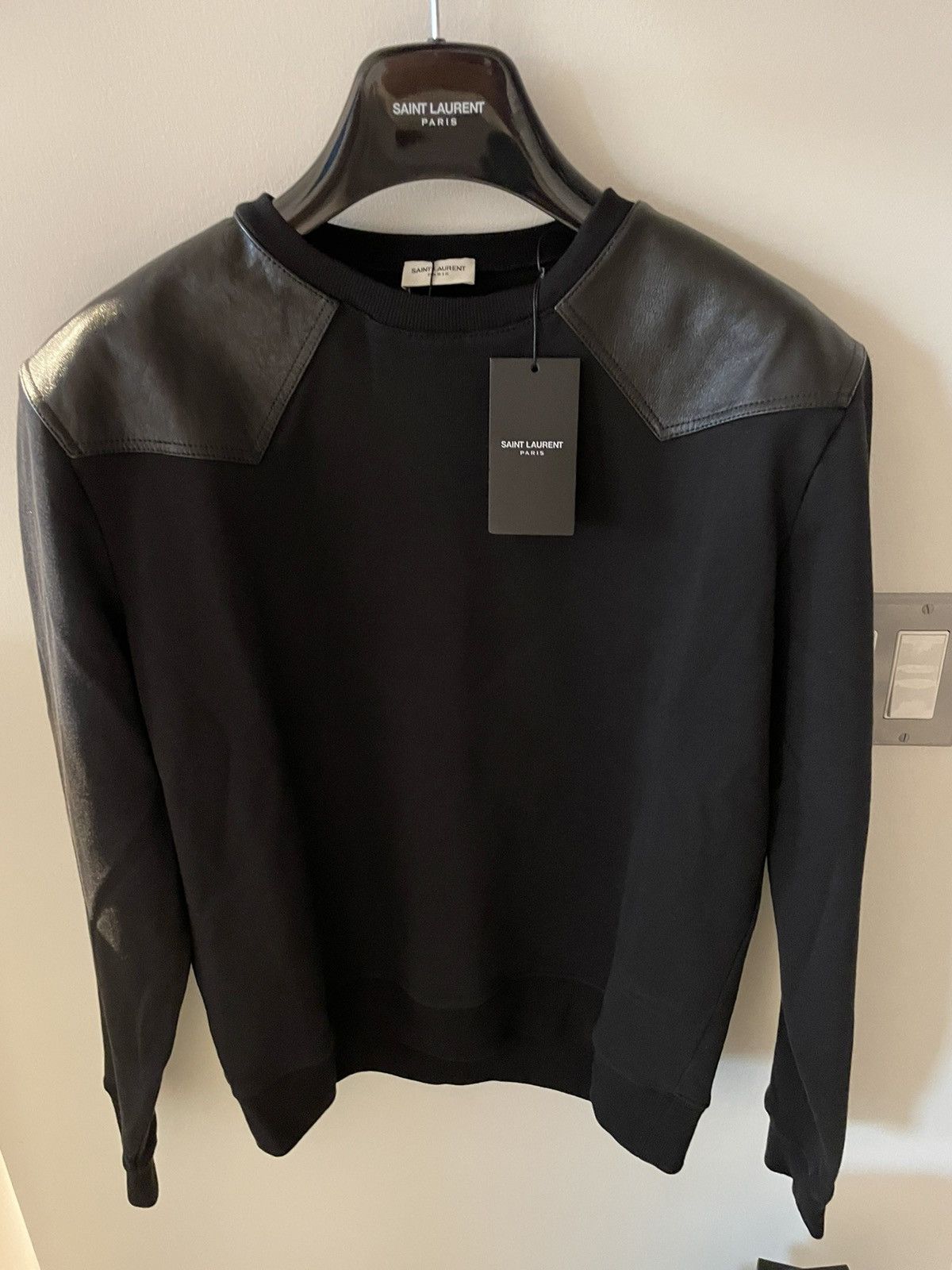 Hedi Slimane × Saint Laurent Paris × Yves Saint Laurent $2K Value Limited Edition Runway Leather Crewneck Sweatshirt Size US M / EU 48-50 / 2 - 21 Thumbnail
