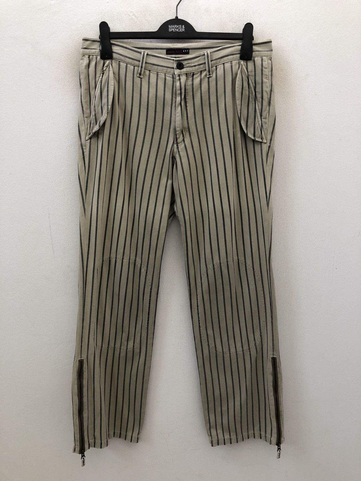 Vintage Japanese Brand Gaijin Made Hem Zipper Striped Trouser Pant Size US 32 / EU 48 - 1 Thumbnail