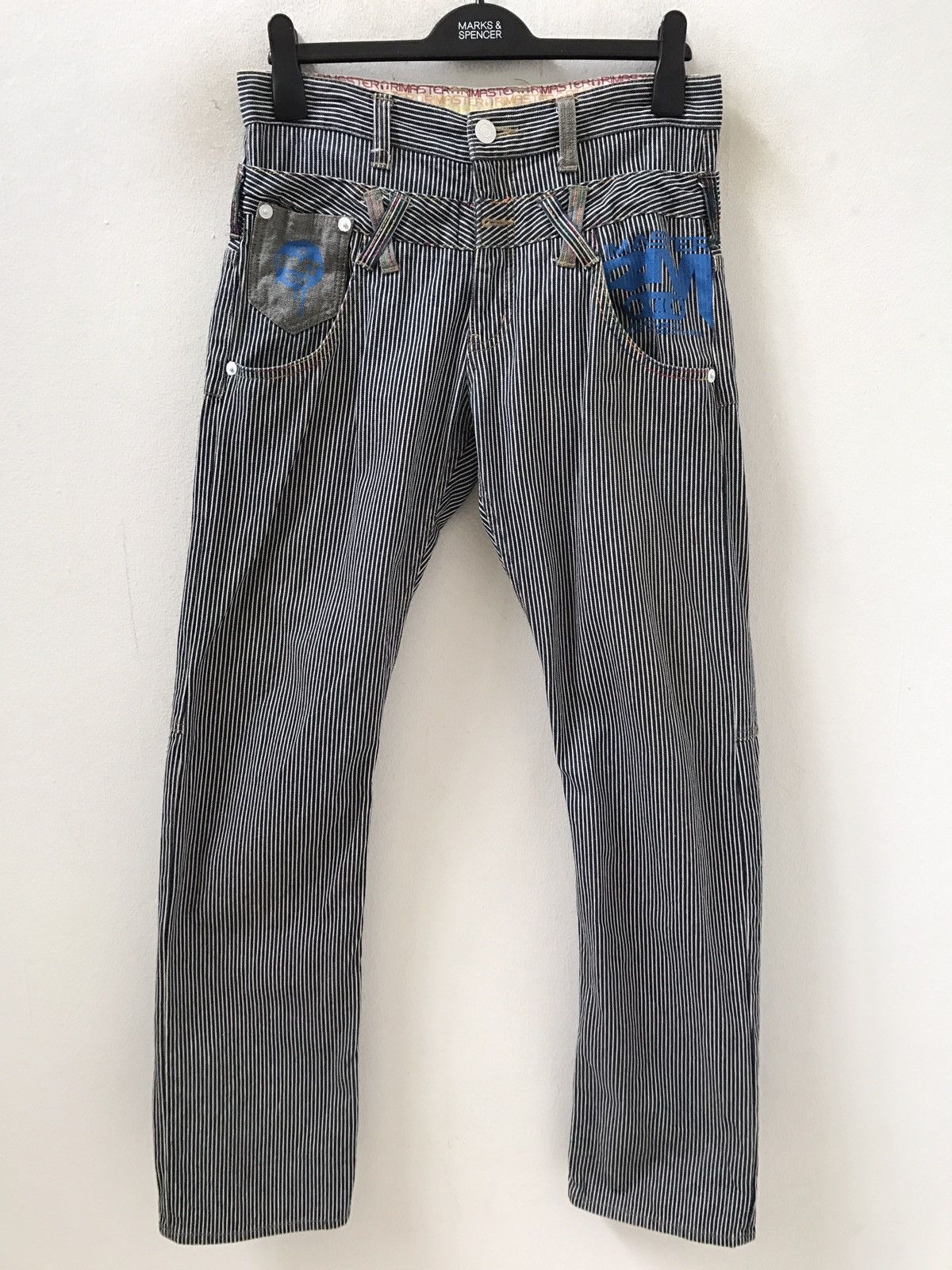 Vintage Rimaster Hickory Striped Double Waist Denim Pant Size US 31 - 11 Thumbnail