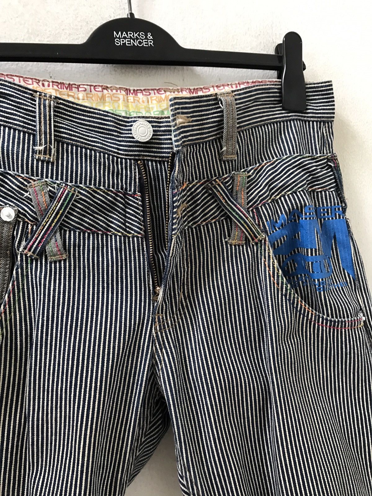 Vintage Rimaster Hickory Striped Double Waist Denim Pant Size US 31 - 16 Thumbnail
