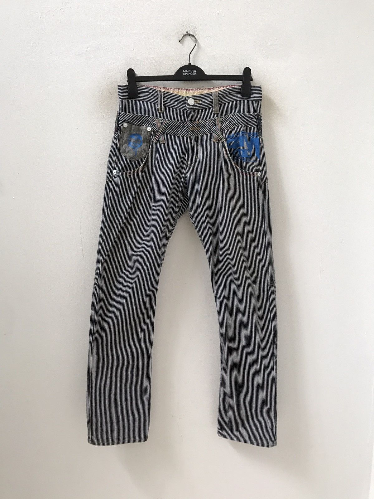 Vintage Rimaster Hickory Striped Double Waist Denim Pant Size US 31 - 12 Thumbnail