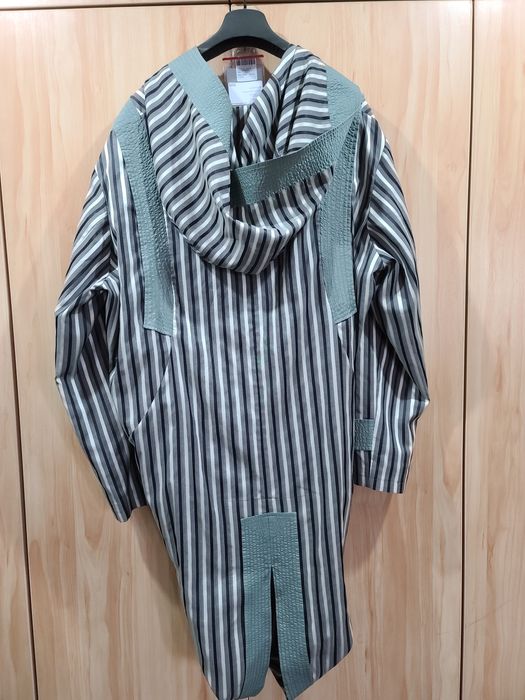 Kiko Kostadinov Sforza Draped Coat Moonlight Stripe / Laurel Green