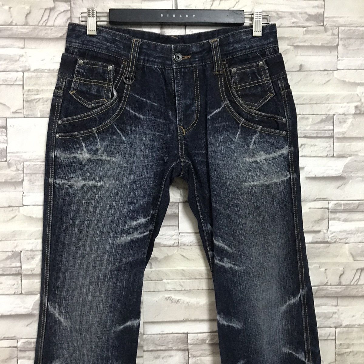 Japanese Brand NCFM Black Denim Double Waist Flare Jeans Size US 31 - 3 Thumbnail