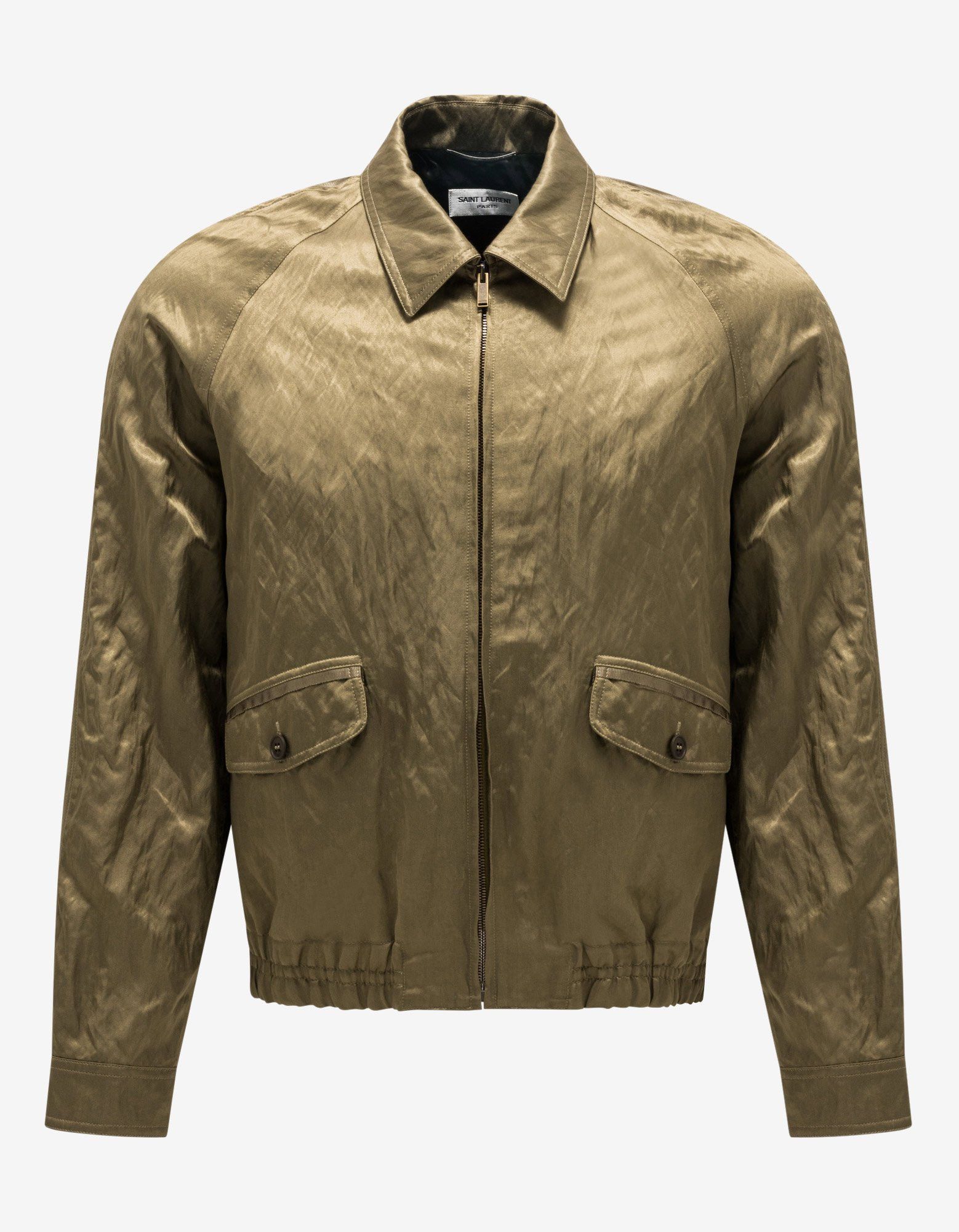 Saint Laurent Khaki Metallic Satin Teddy Jacket Size 48