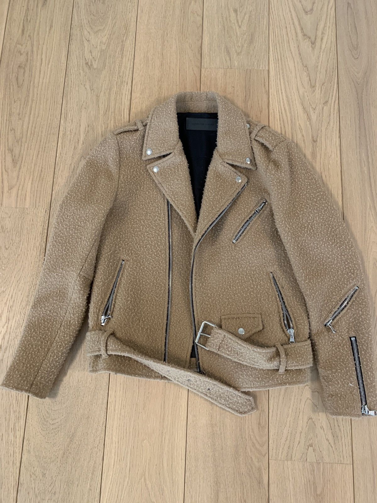 Route des Garden New RARE Beige Wool Biker Jacket Size US M / EU 48-50 / 2 - 1 Thumbnail