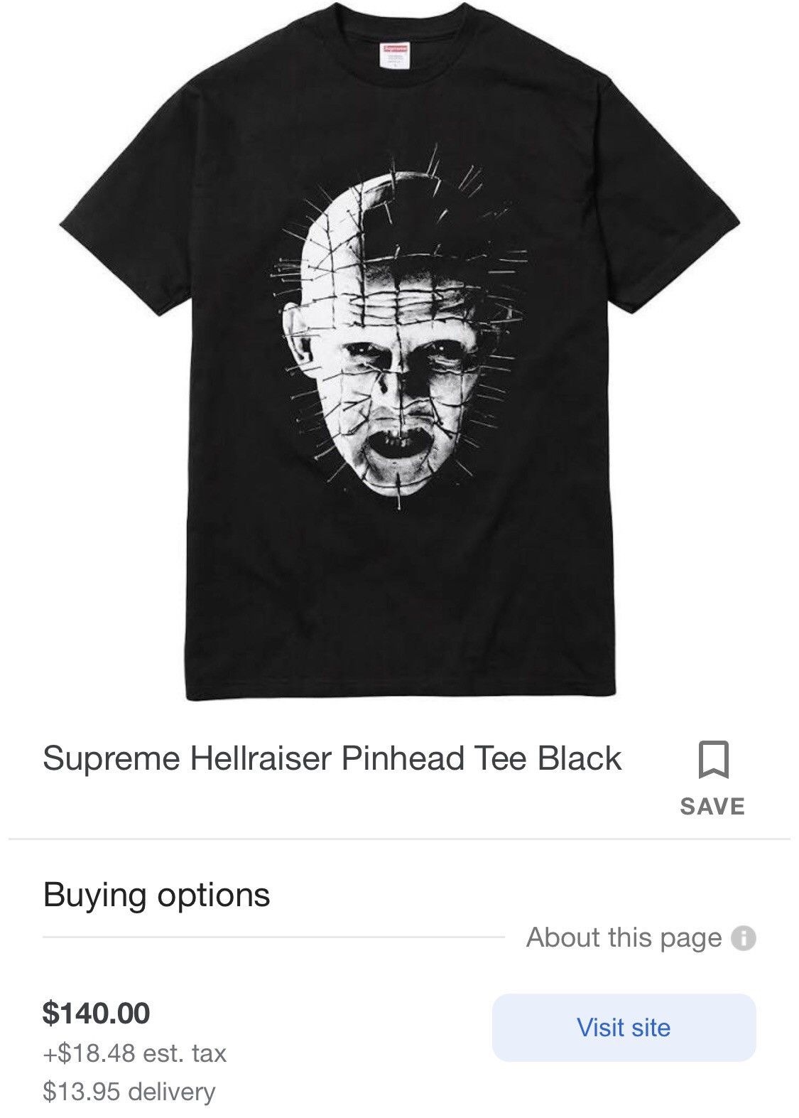 Supreme Supreme Hellraiser Pinhead Tee Black | Grailed