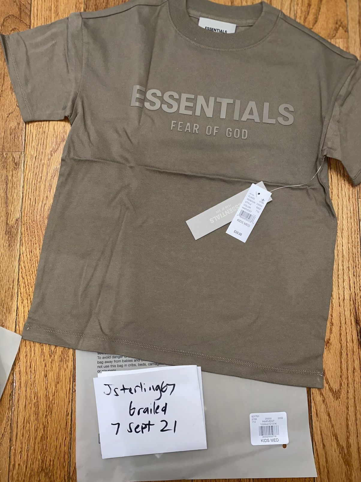 Fear of God FOG Essentials kids Tee harvest size Medium | Grailed