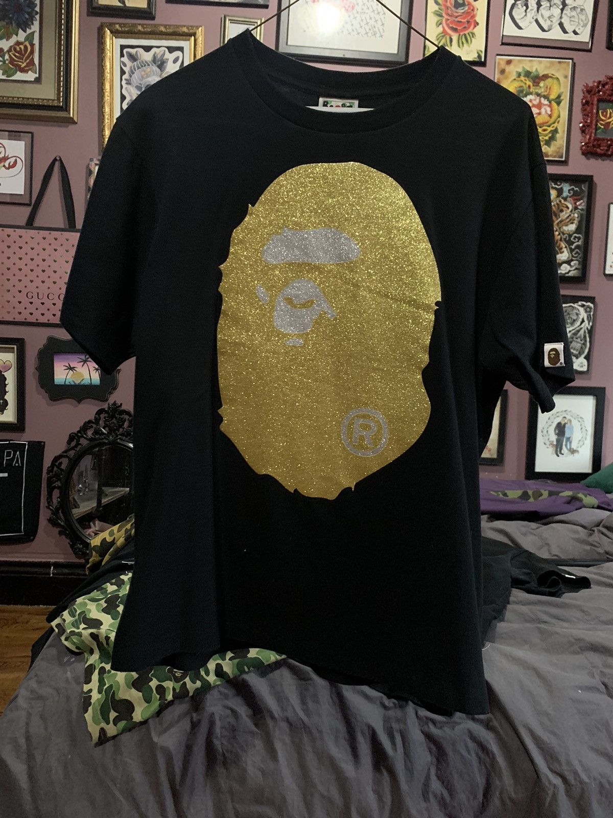 Bape Bape Gold Glitter Big Face Grailed