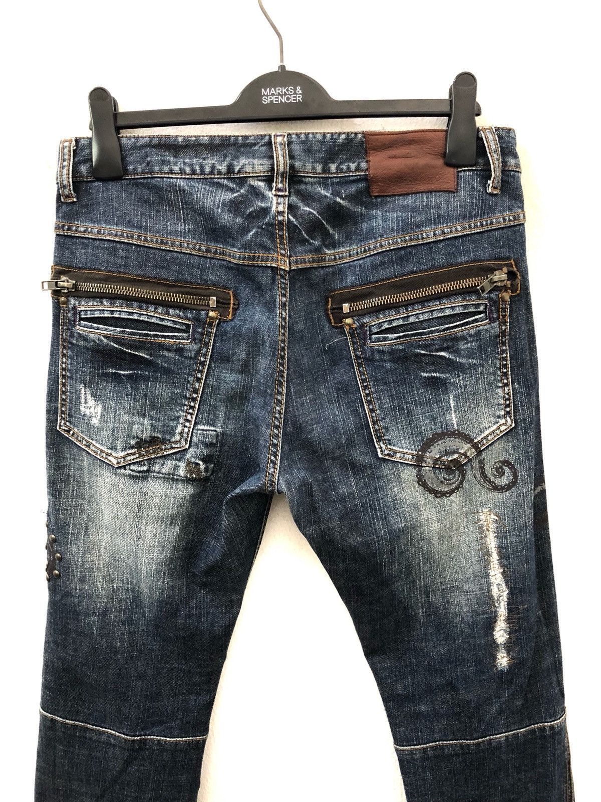 Global Work Japan Brand Beaded Studded Patchwork Distressed Slim Jeans Size US 32 / EU 48 - 6 Thumbnail