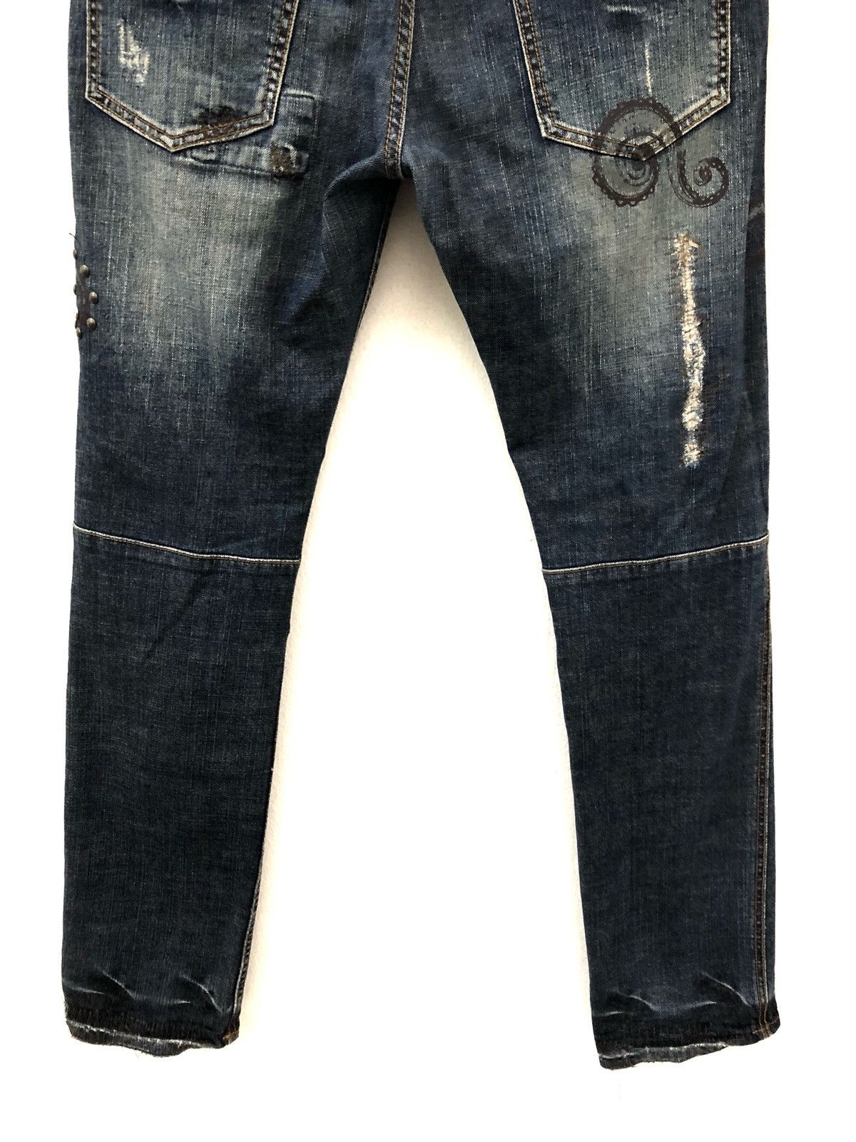 Global Work Japan Brand Beaded Studded Patchwork Distressed Slim Jeans Size US 32 / EU 48 - 7 Thumbnail