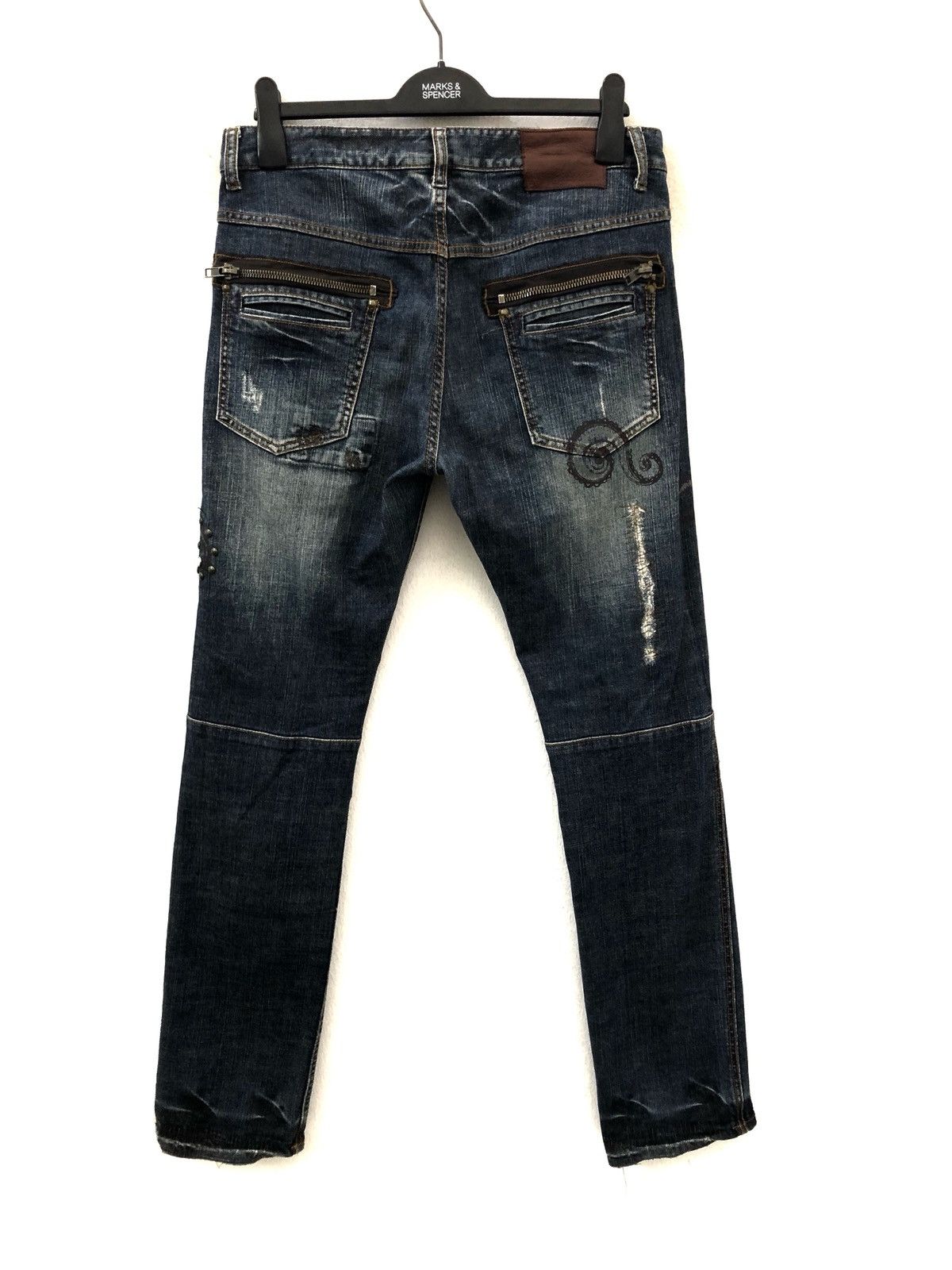 Global Work Japan Brand Beaded Studded Patchwork Distressed Slim Jeans Size US 32 / EU 48 - 5 Thumbnail
