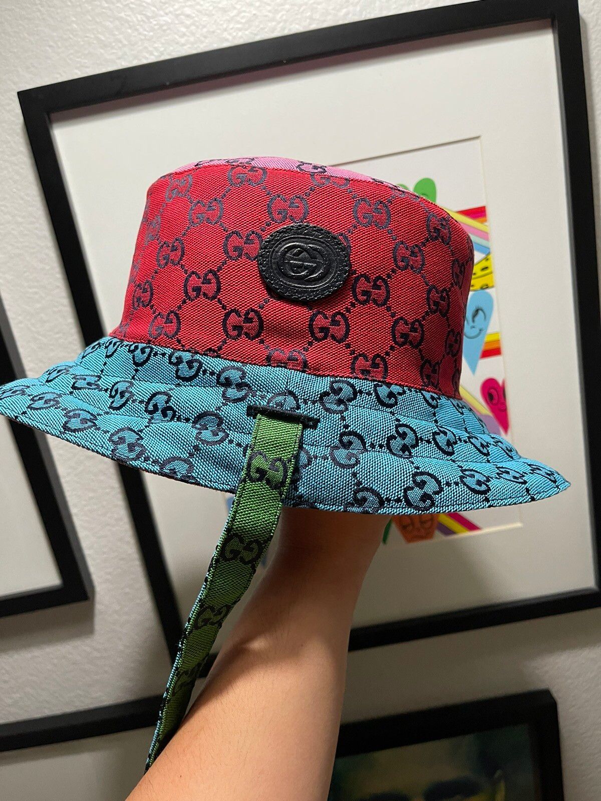 Gucci GG Multicolor Reversible Bucket Hat in Green for Men