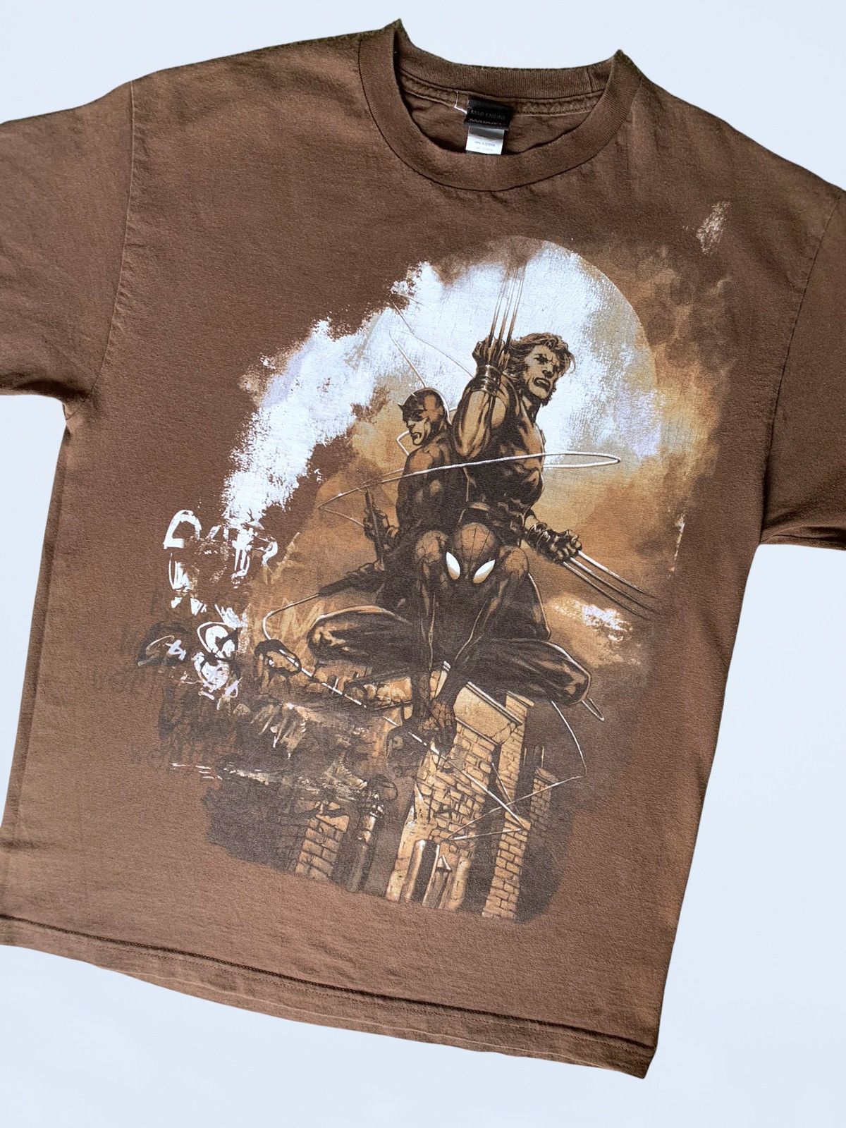 00s Vintage Wolverine Spider Man Marvel Brown T-Shirt