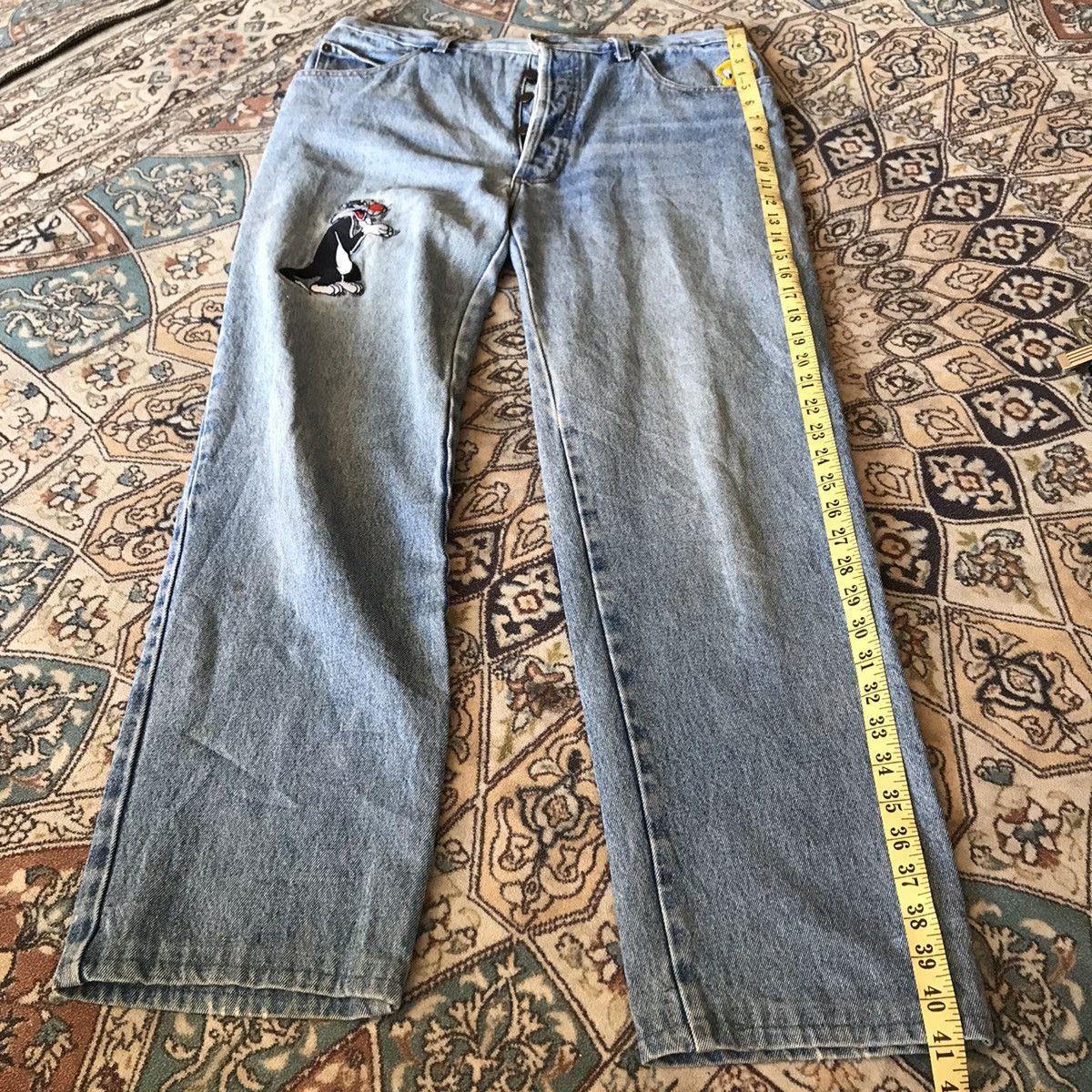 Warner Bros Vintage Looney Tunes Denim Baggy Jeans Size US 36 / EU 52 - 22 Thumbnail