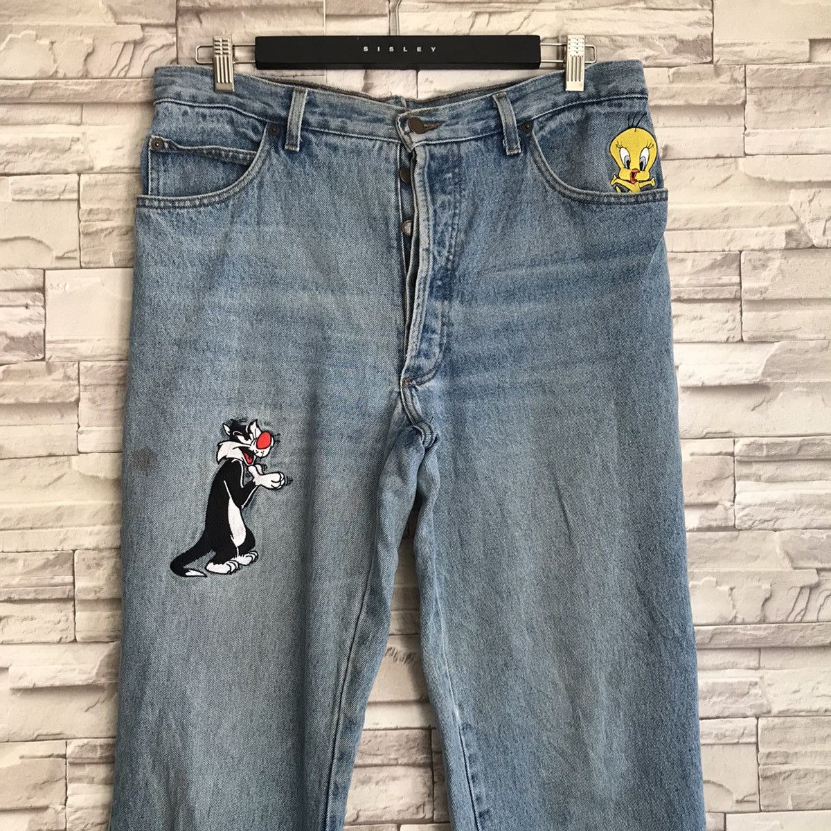 Warner Bros Vintage Looney Tunes Denim Baggy Jeans Size US 36 / EU 52 - 3 Thumbnail