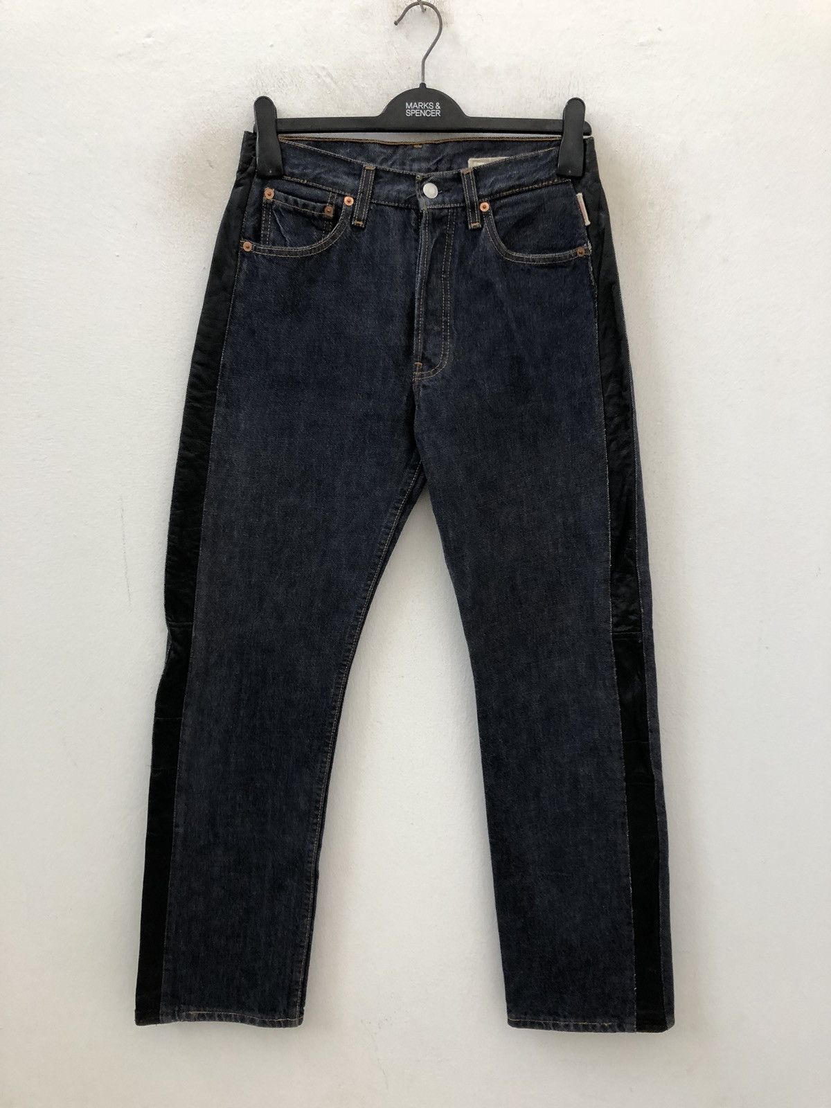 Japanese Brand × Levi's Reconstructed Levi’s Side Striped Leather Hybrid Denim Jeans Size US 29 - 1 Thumbnail
