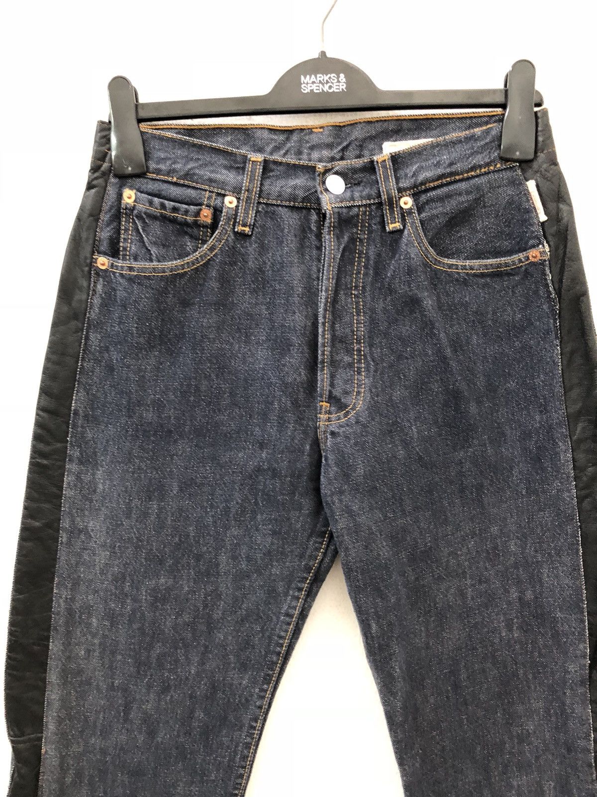 Japanese Brand × Levi's Reconstructed Levi’s Side Striped Leather Hybrid Denim Jeans Size US 29 - 2 Thumbnail