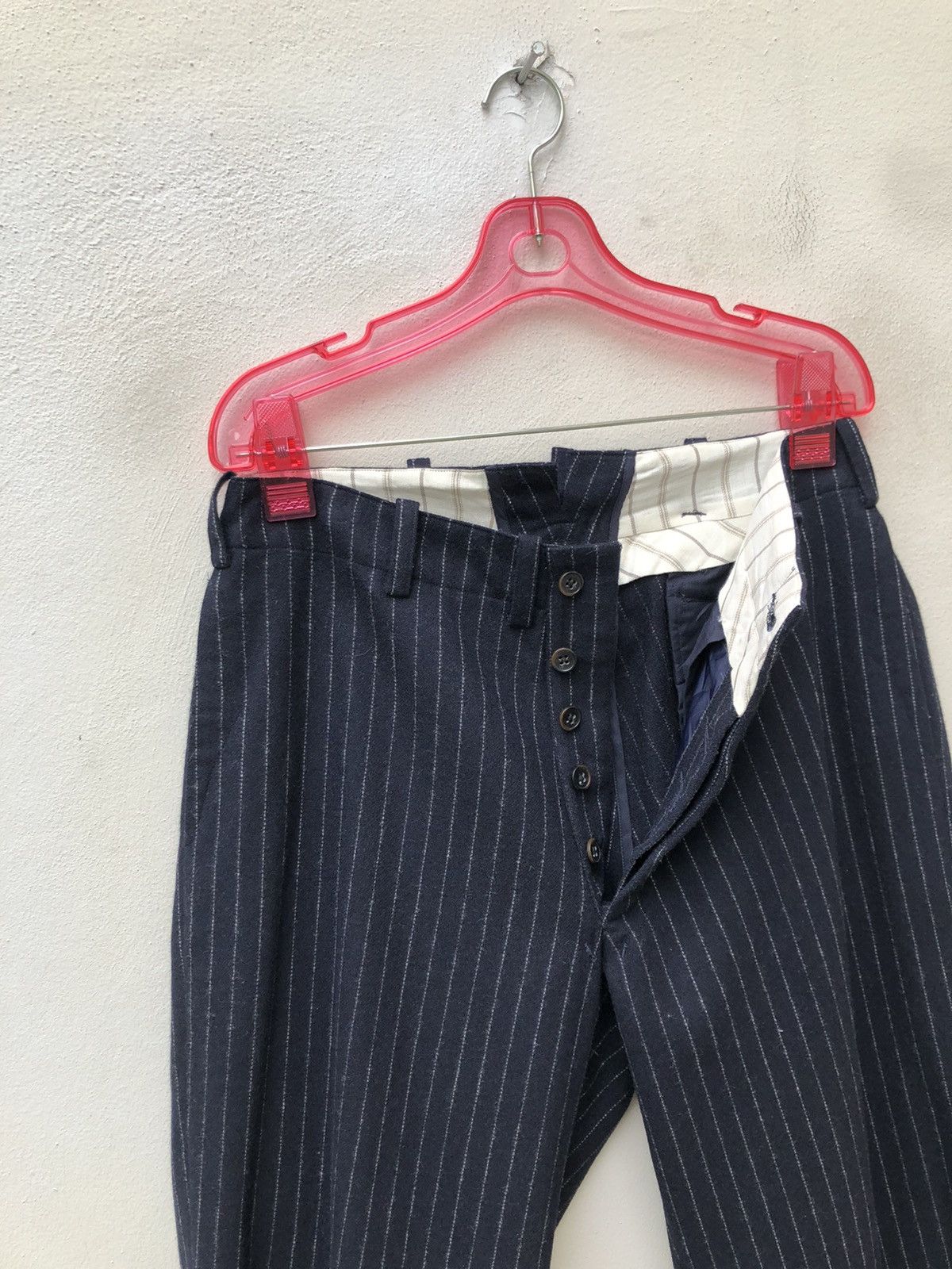 Vintage ARCH Japan Pinstriped Buckle Back Baggy Wool Trouser Size US 30 / EU 46 - 3 Thumbnail