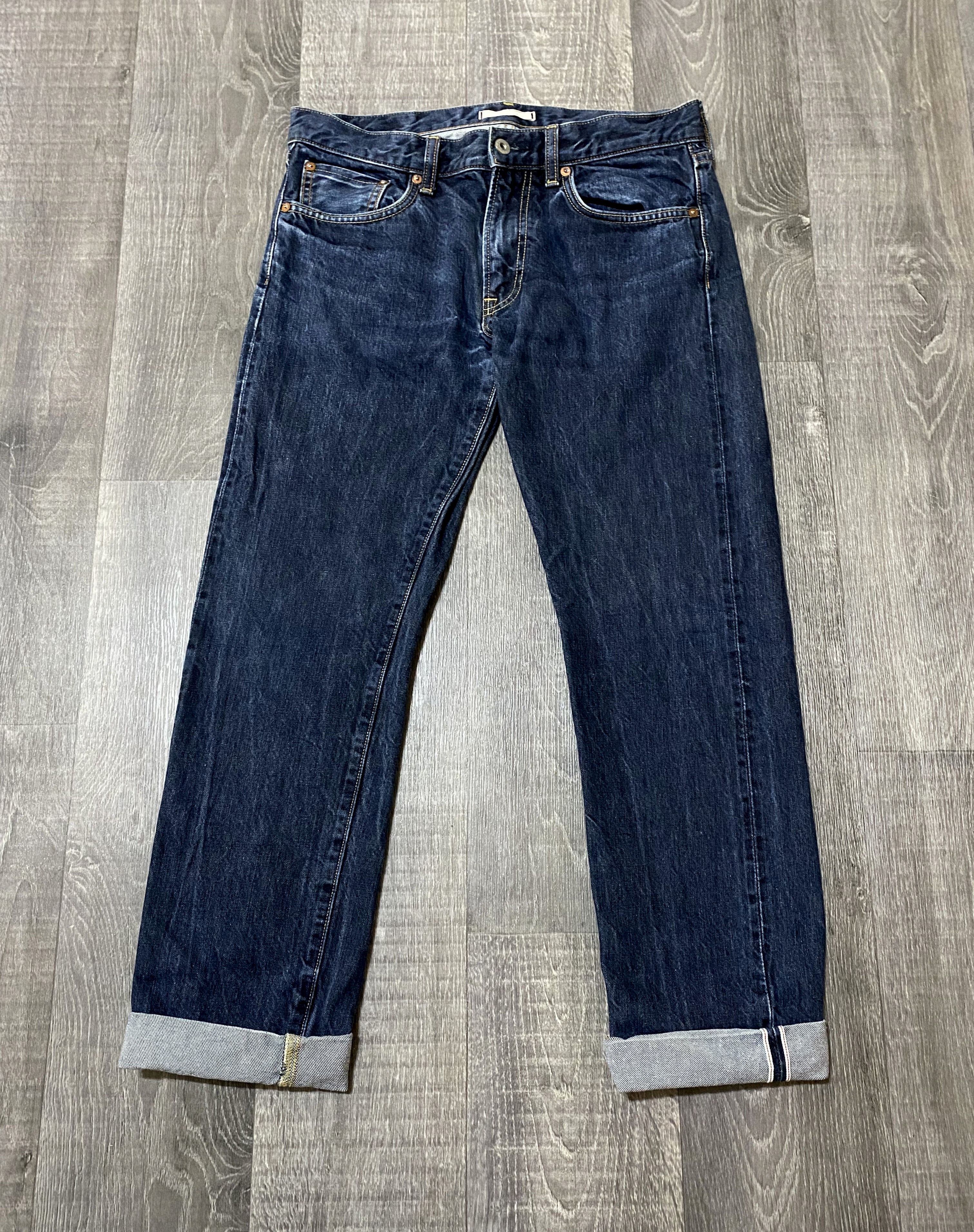 Uniqlo Red Selvedge Washed Navy Denim Faded Jeans