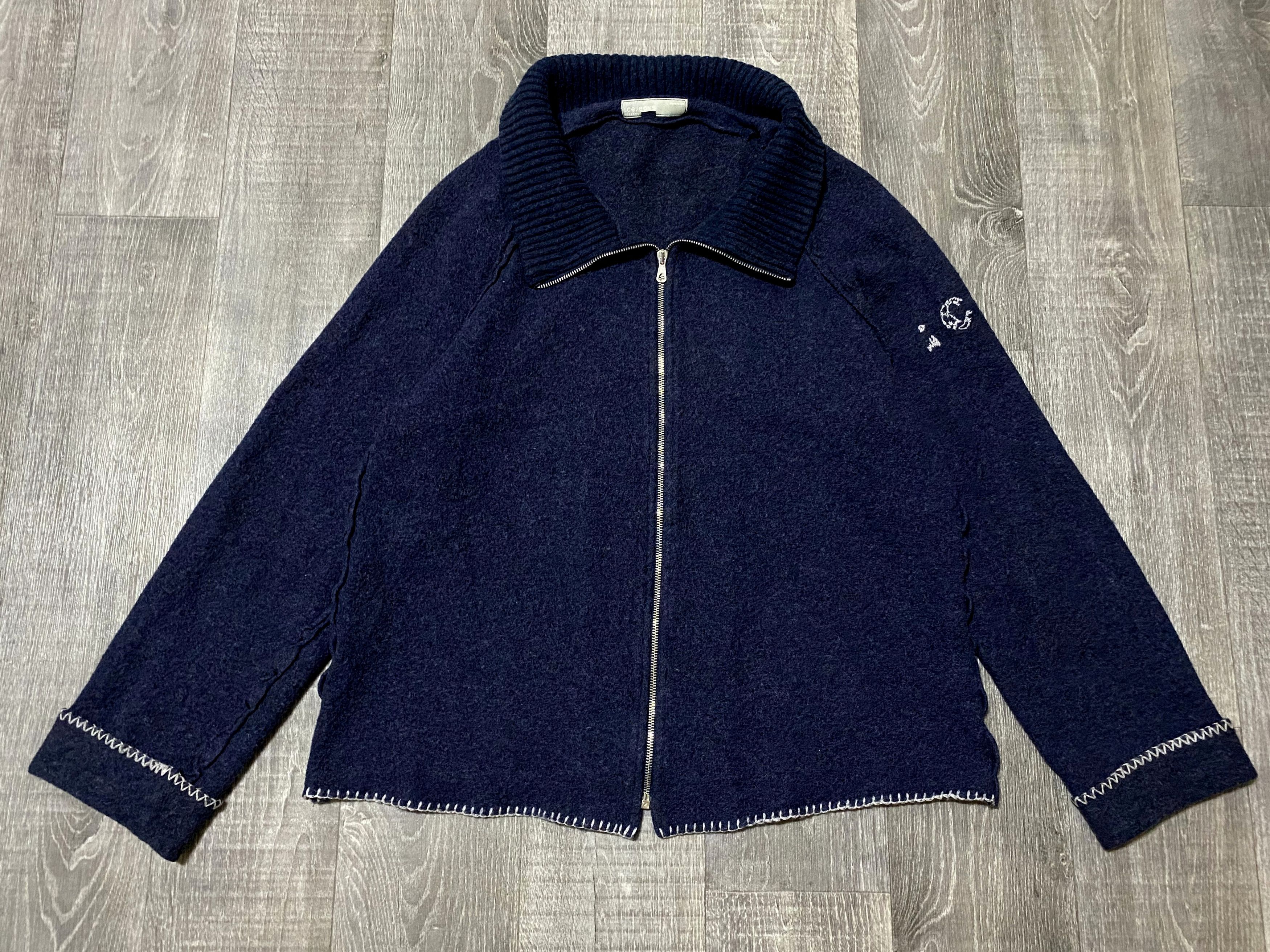 Iceberg Iceberg Jeans Heavy Wool Navy Zip Sweater Ice J Embroidery Size US XL / EU 56 / 4 - 2 Thumbnail