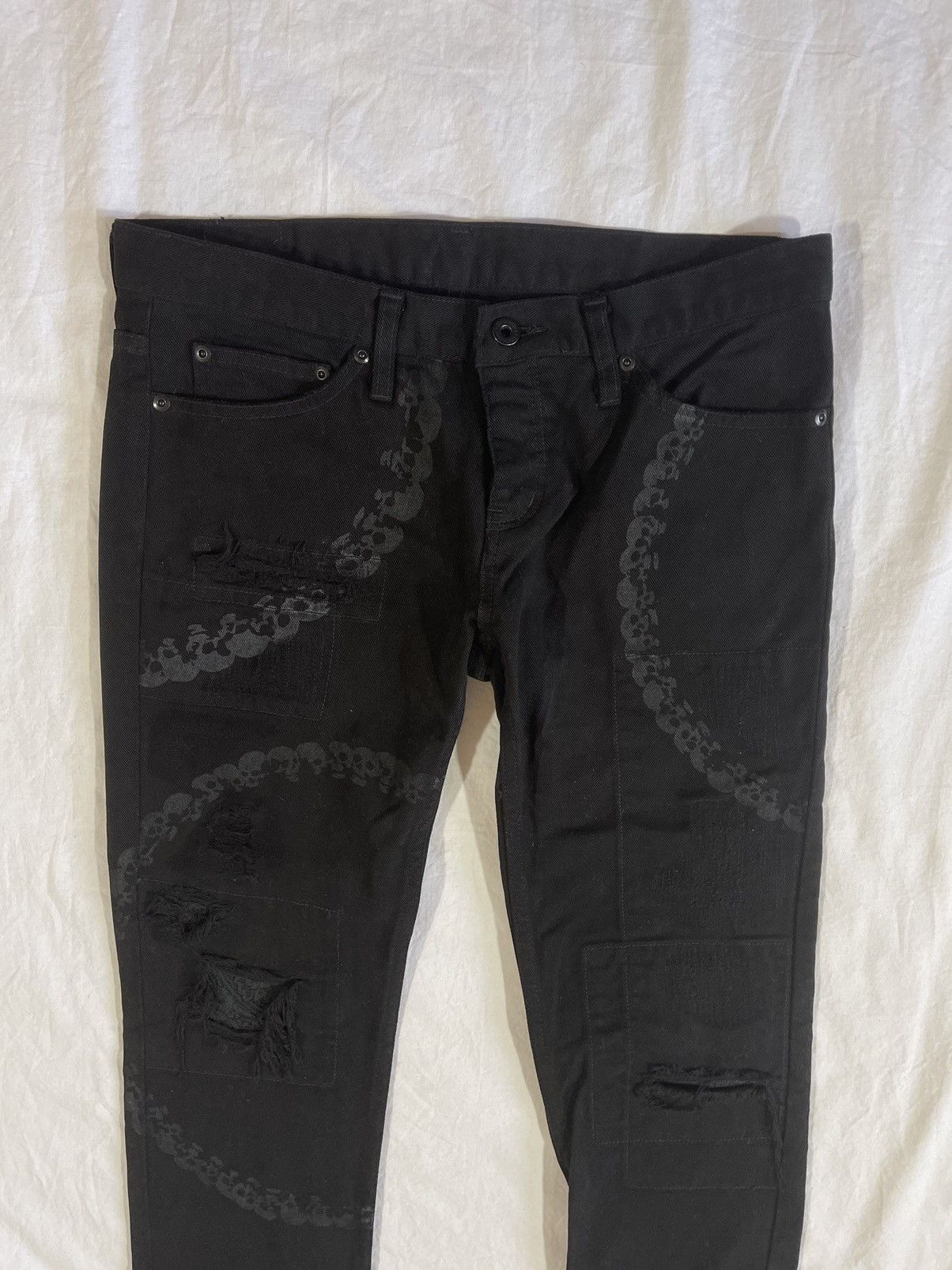 Hysteric Glamour *rare* Skull rings patchwork distressed pants Size US 30 / EU 46 - 3 Thumbnail