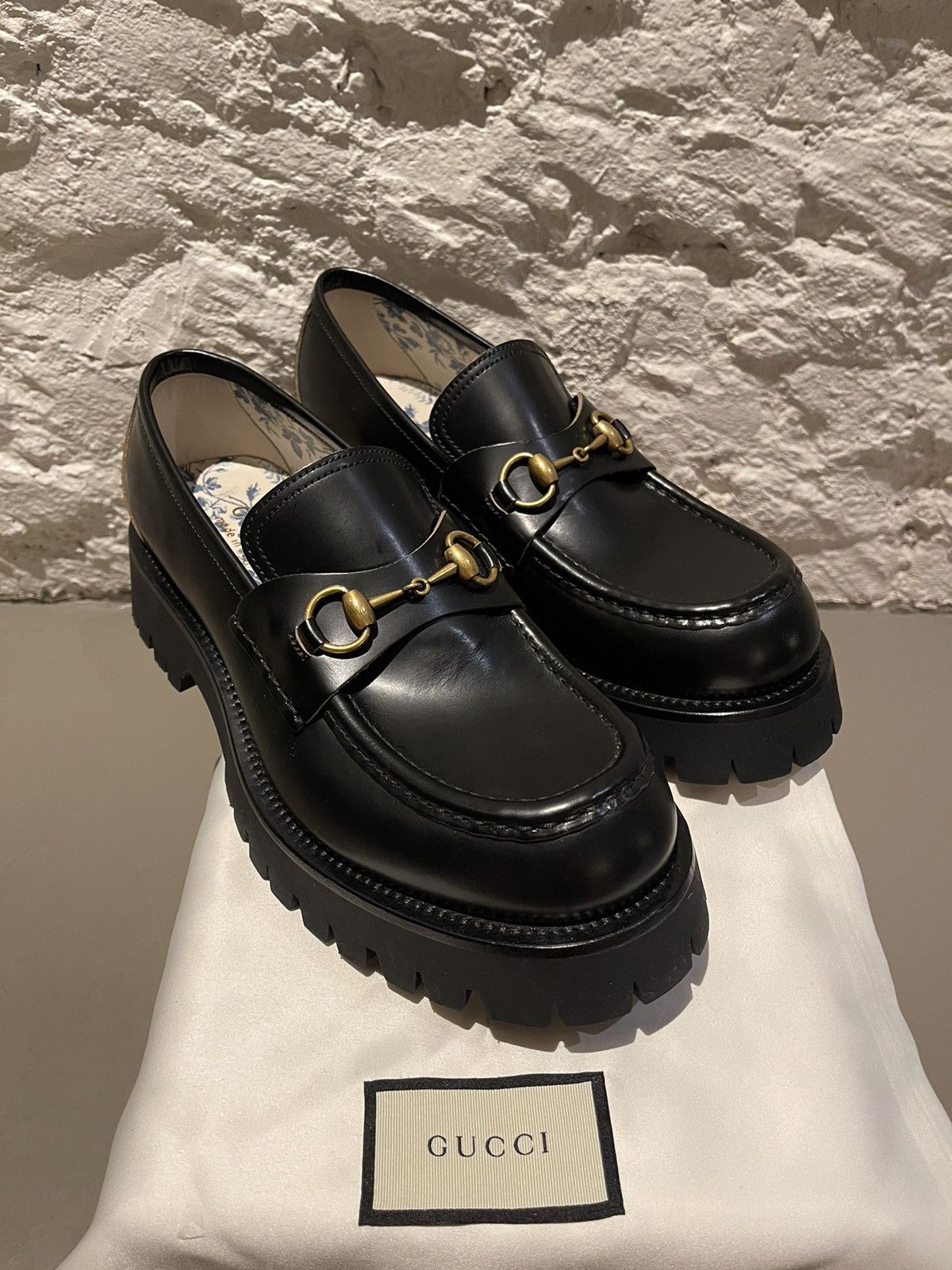 Gucci Gucci Django Black Leather Chunky Lug Sole Horsebit Loafers Grailed