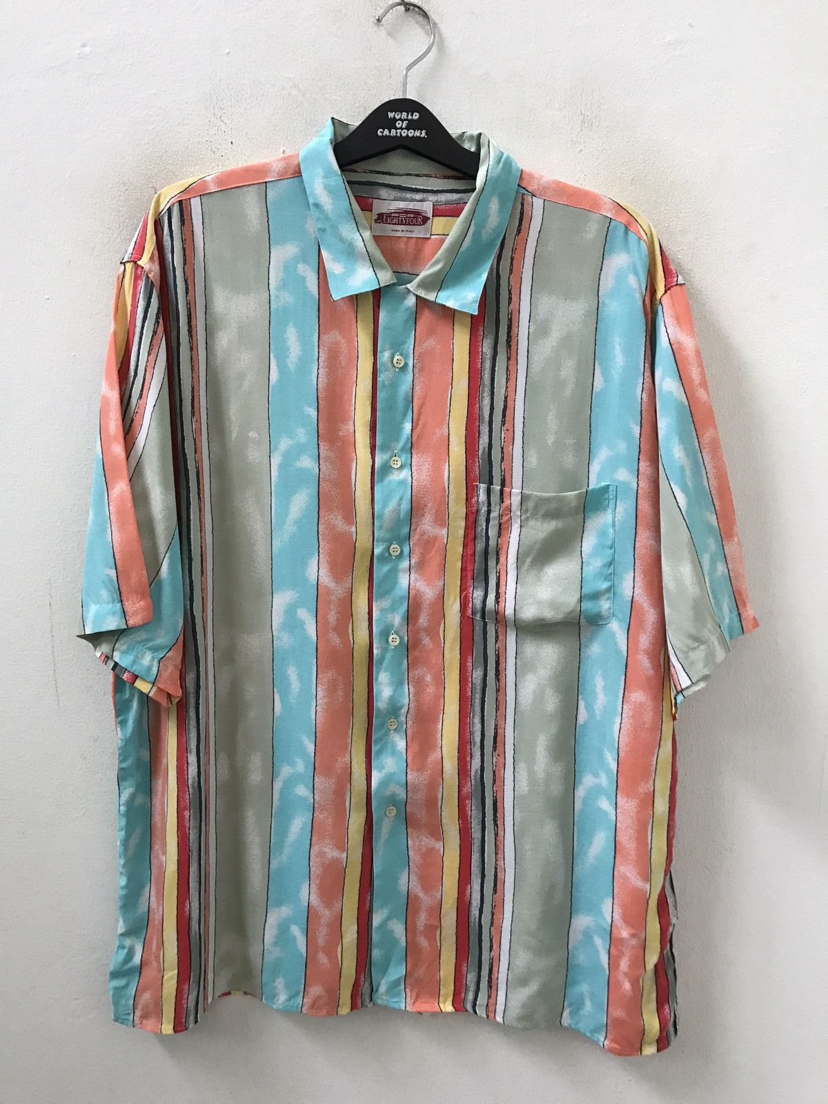 POP84 Pop 84 Italy Multi Colour Stripe Camp Collar Rayon Shirt Size US XXL / EU 58 / 5 - 5 Thumbnail