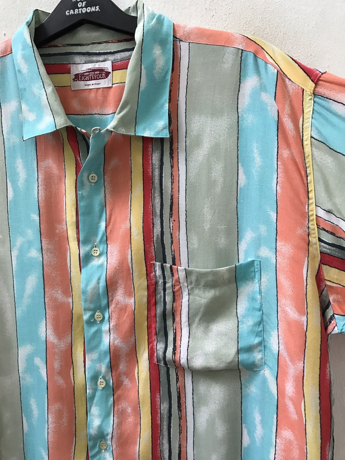 POP84 Pop 84 Italy Multi Colour Stripe Camp Collar Rayon Shirt Size US XXL / EU 58 / 5 - 8 Thumbnail