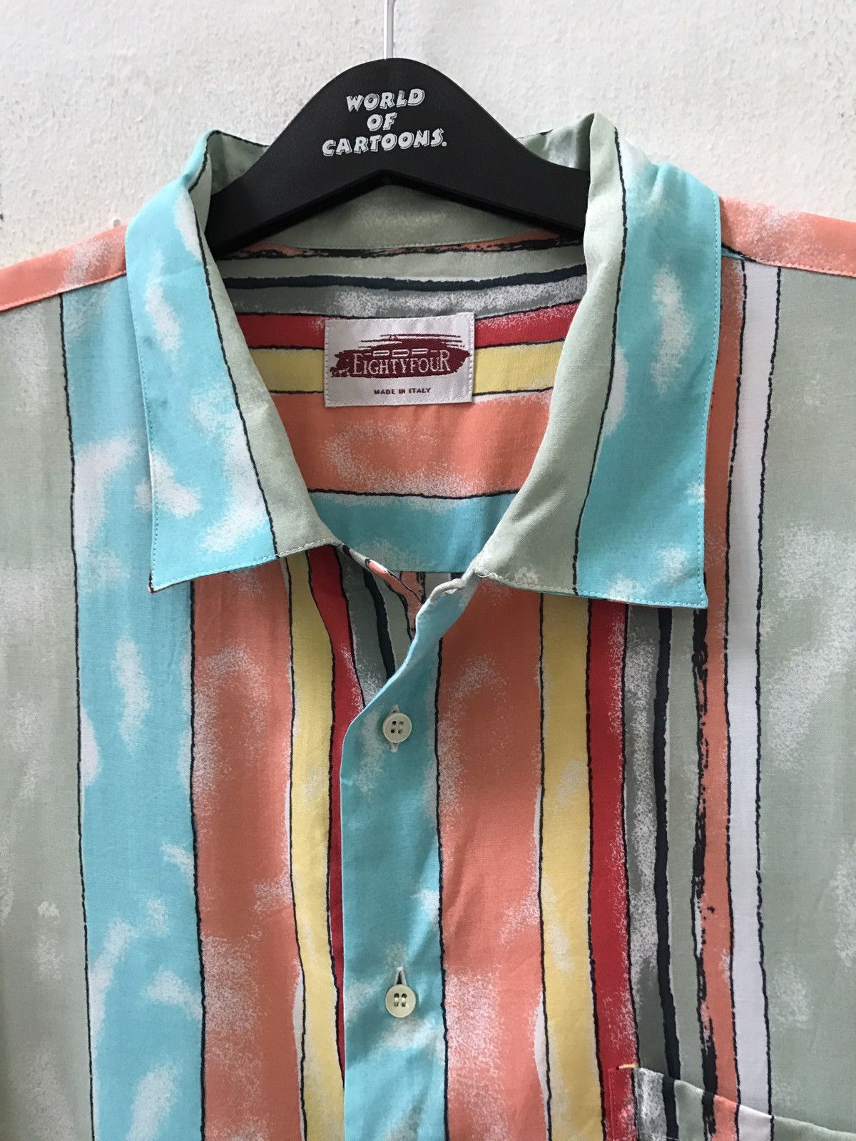 POP84 Pop 84 Italy Multi Colour Stripe Camp Collar Rayon Shirt Size US XXL / EU 58 / 5 - 6 Thumbnail