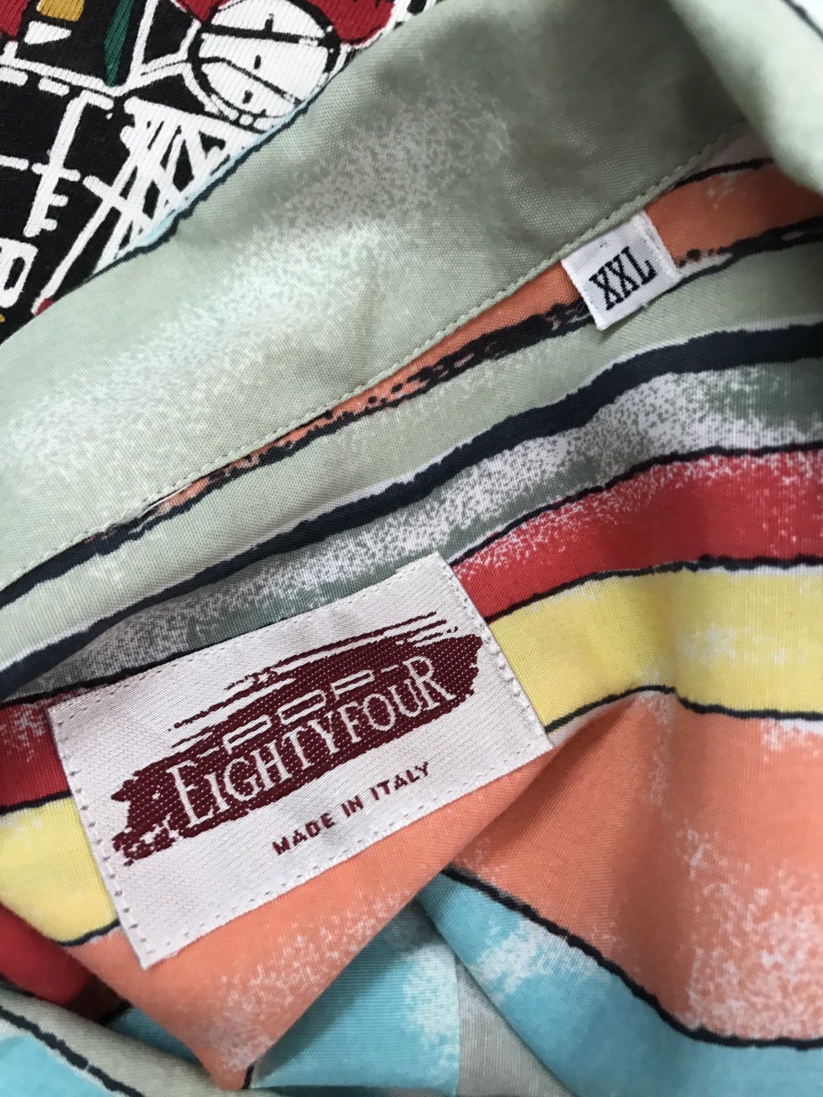 POP84 Pop 84 Italy Multi Colour Stripe Camp Collar Rayon Shirt Size US XXL / EU 58 / 5 - 13 Thumbnail