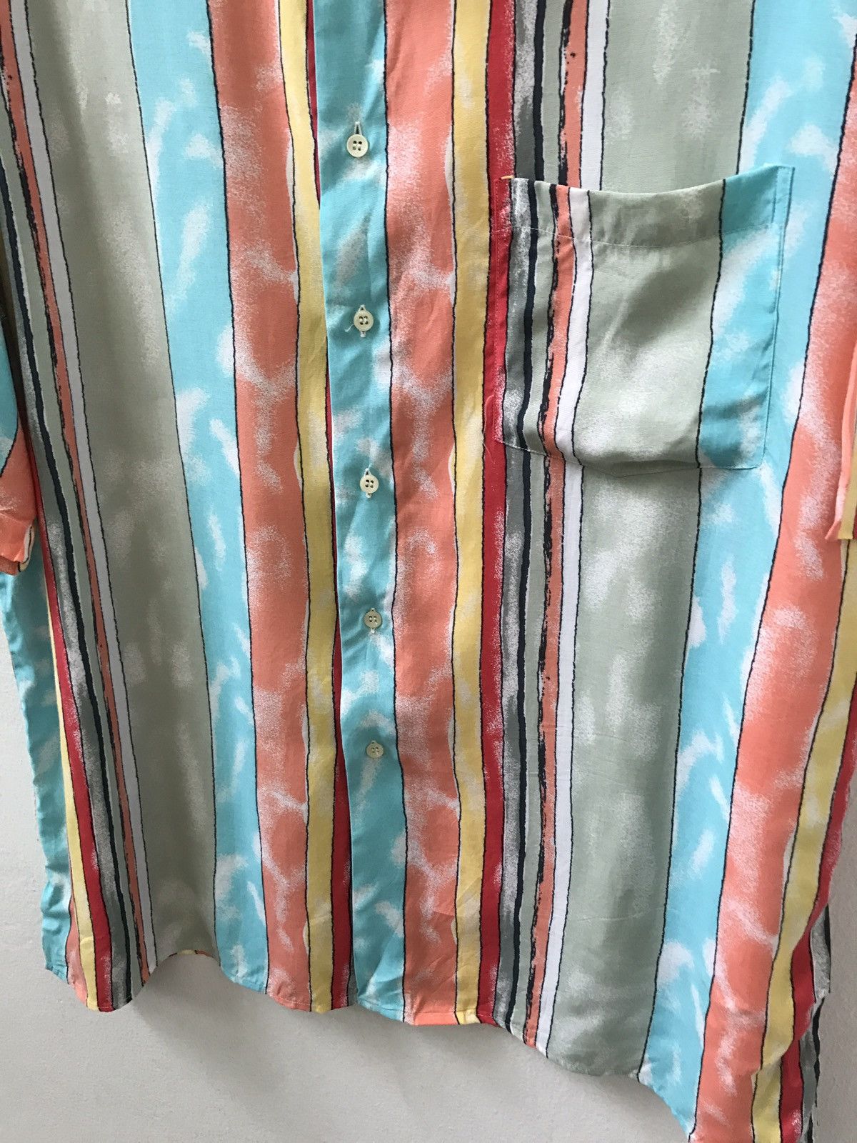 POP84 Pop 84 Italy Multi Colour Stripe Camp Collar Rayon Shirt Size US XXL / EU 58 / 5 - 9 Thumbnail