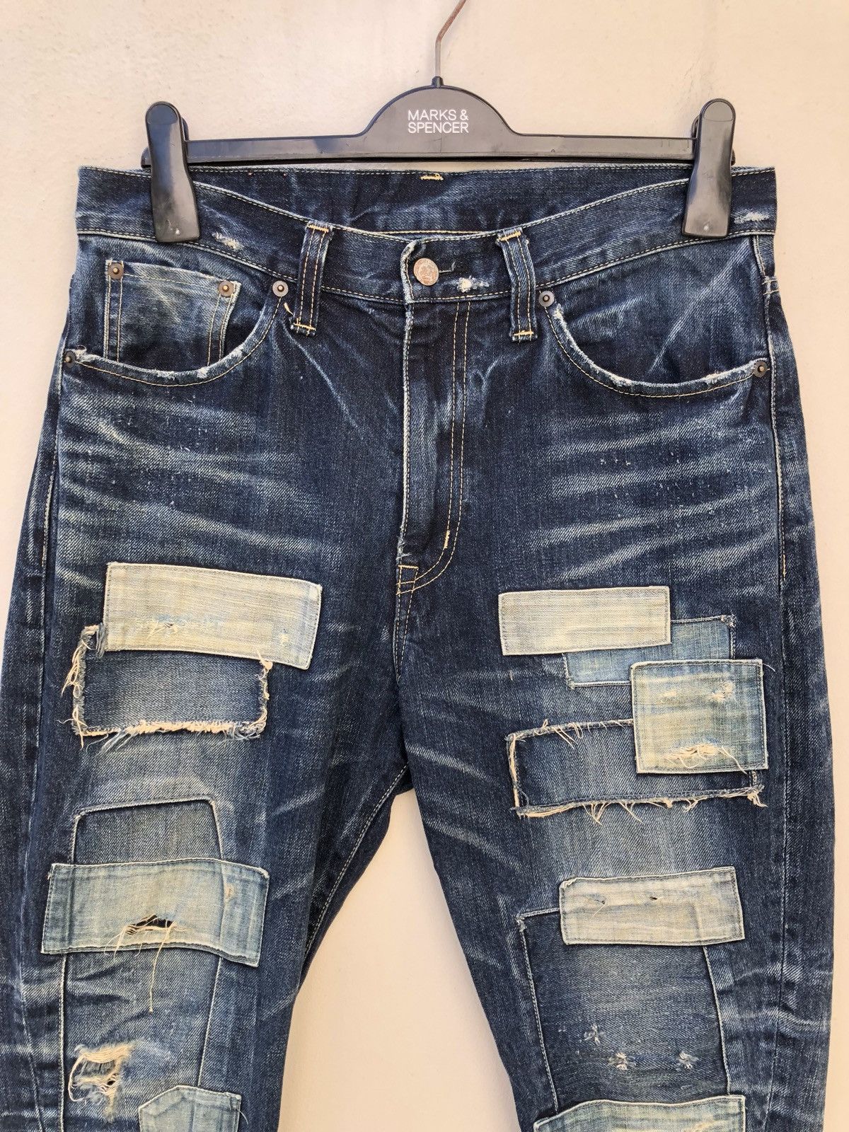 Schlussel Japan Brand glamb Boro Patchwork Denim Jeans Size US 31 - 7 Thumbnail