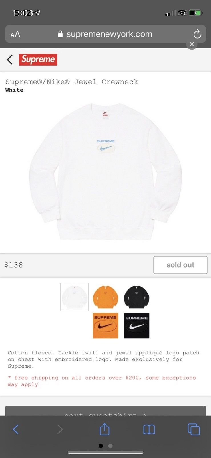 Supreme Nike Jewel Crewneck White