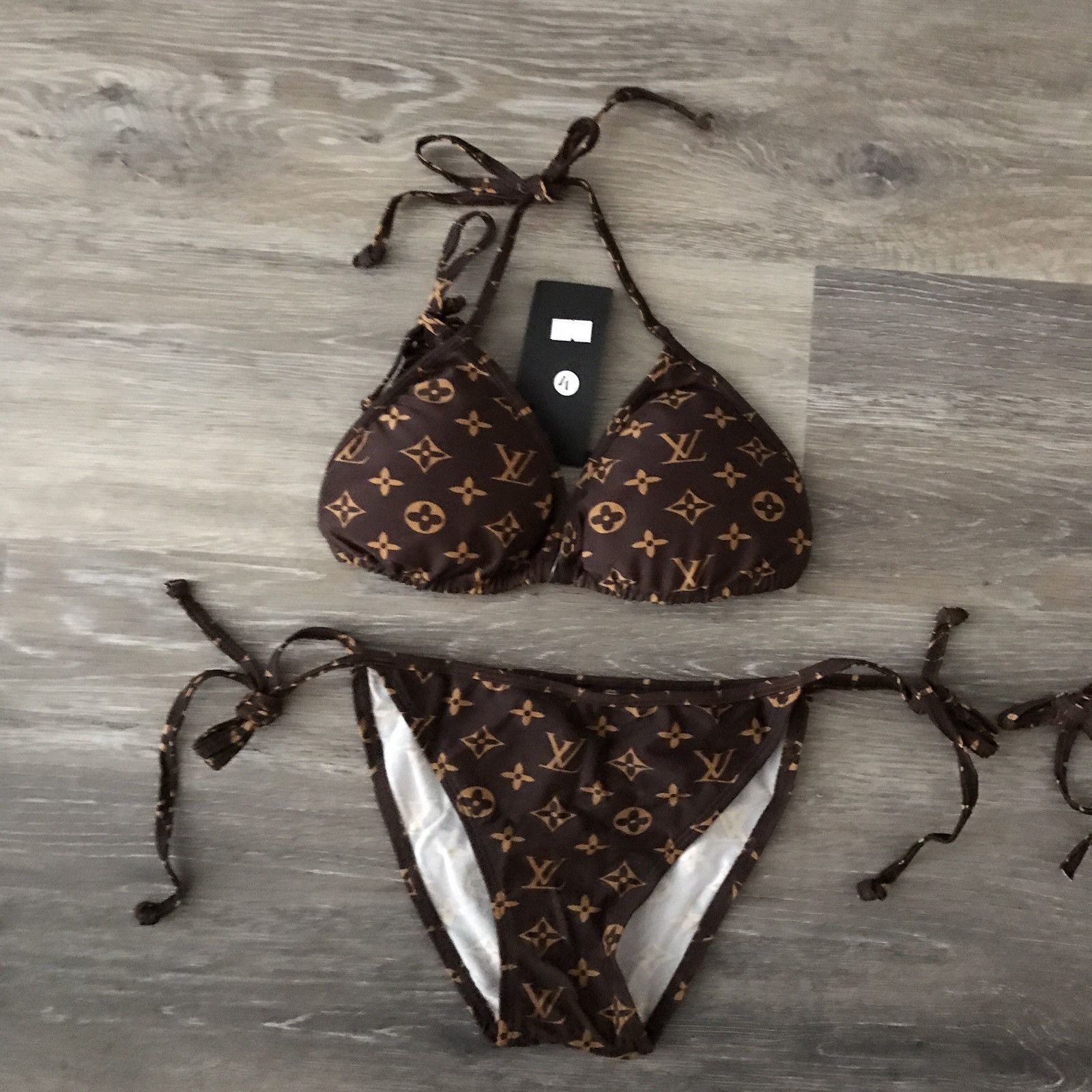 LOUIS VUITTON Vintage LV Monogram Swimwear 36 Swimsuit Brown 