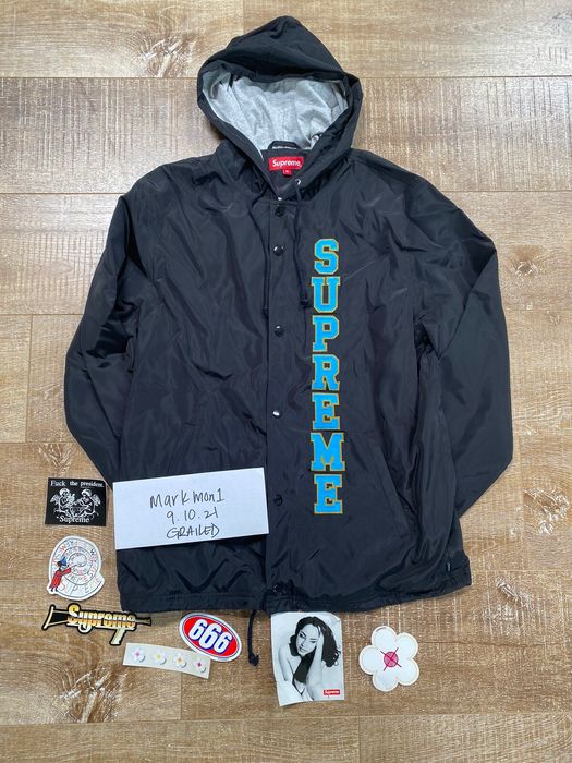 Supreme Vertical Logo Hooded Coaches Jacket M Black | Grailed