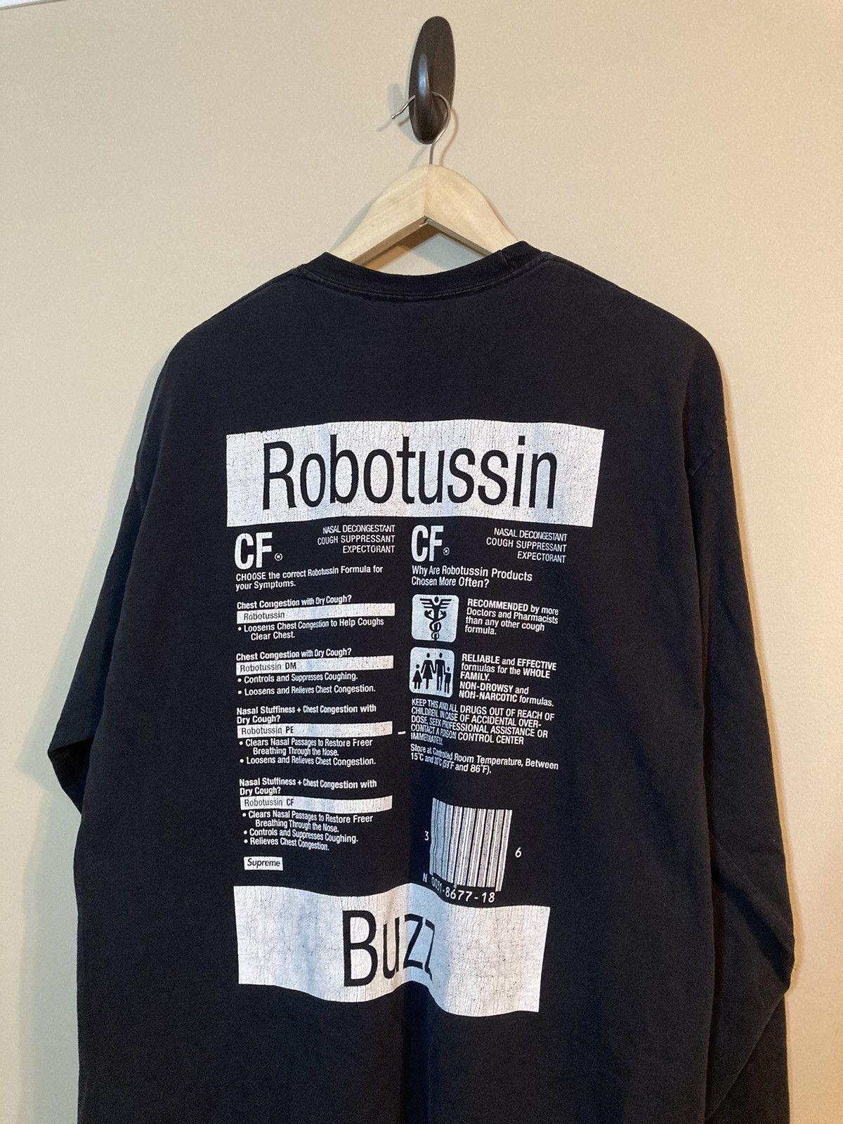 image of Ss13 Supreme Robotussin Buzz L/s Tee T-Shirt Black Used Xl, Men's