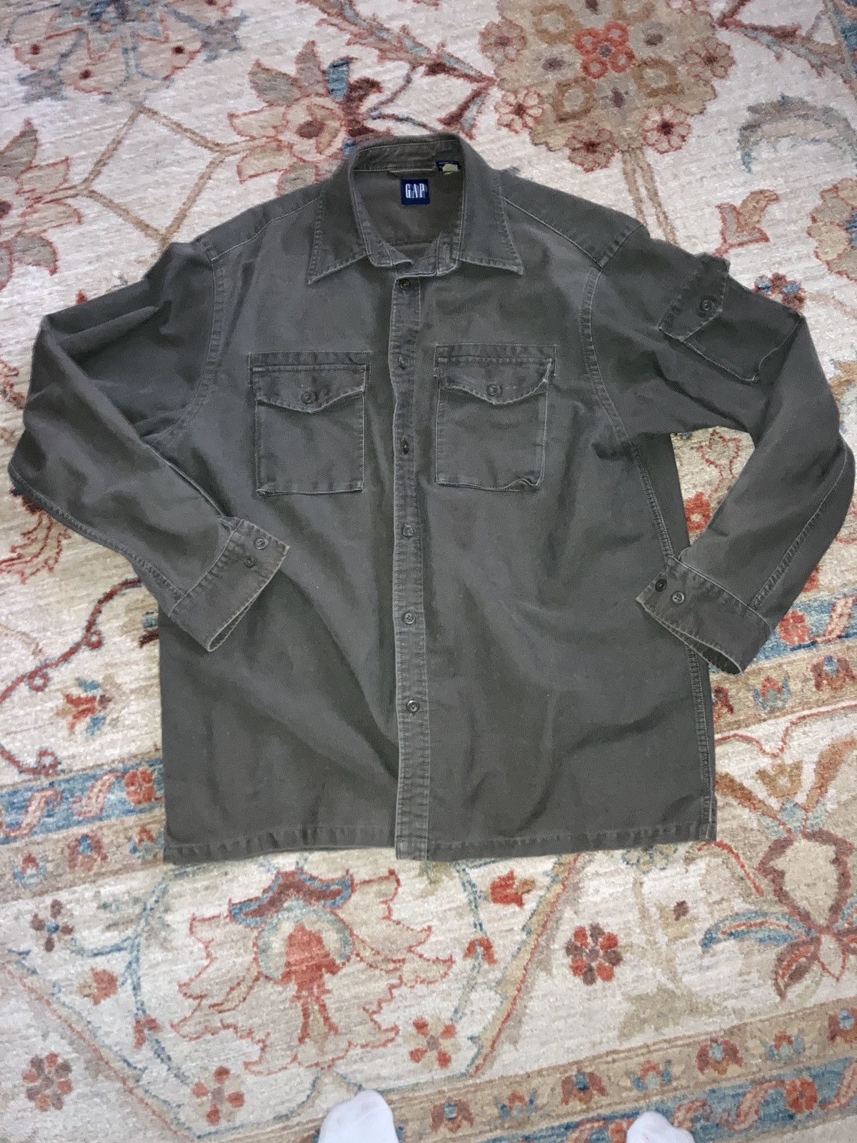 Vintage VTG GAP Military Army Olive Heavy Button Shirt Large Size US XL / EU 56 / 4 - 5 Thumbnail