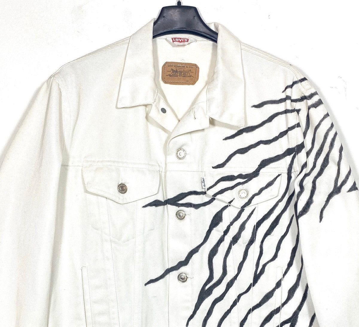 Levi's white trucker denim jacket custom zebra hand painted