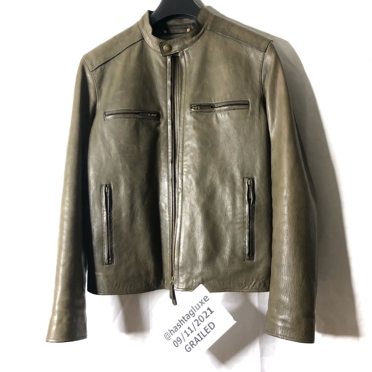 Coach Coach Bleecker Cafe Racer Leather Biker Jacket Olive Brass Grailed