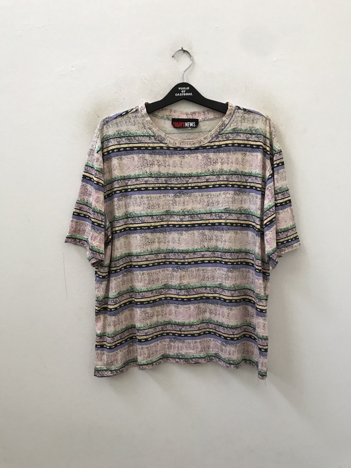 Vintage Vintage 90s Todays News Made in USA Border Striped t shirt Size US XL / EU 56 / 4 - 1 Thumbnail