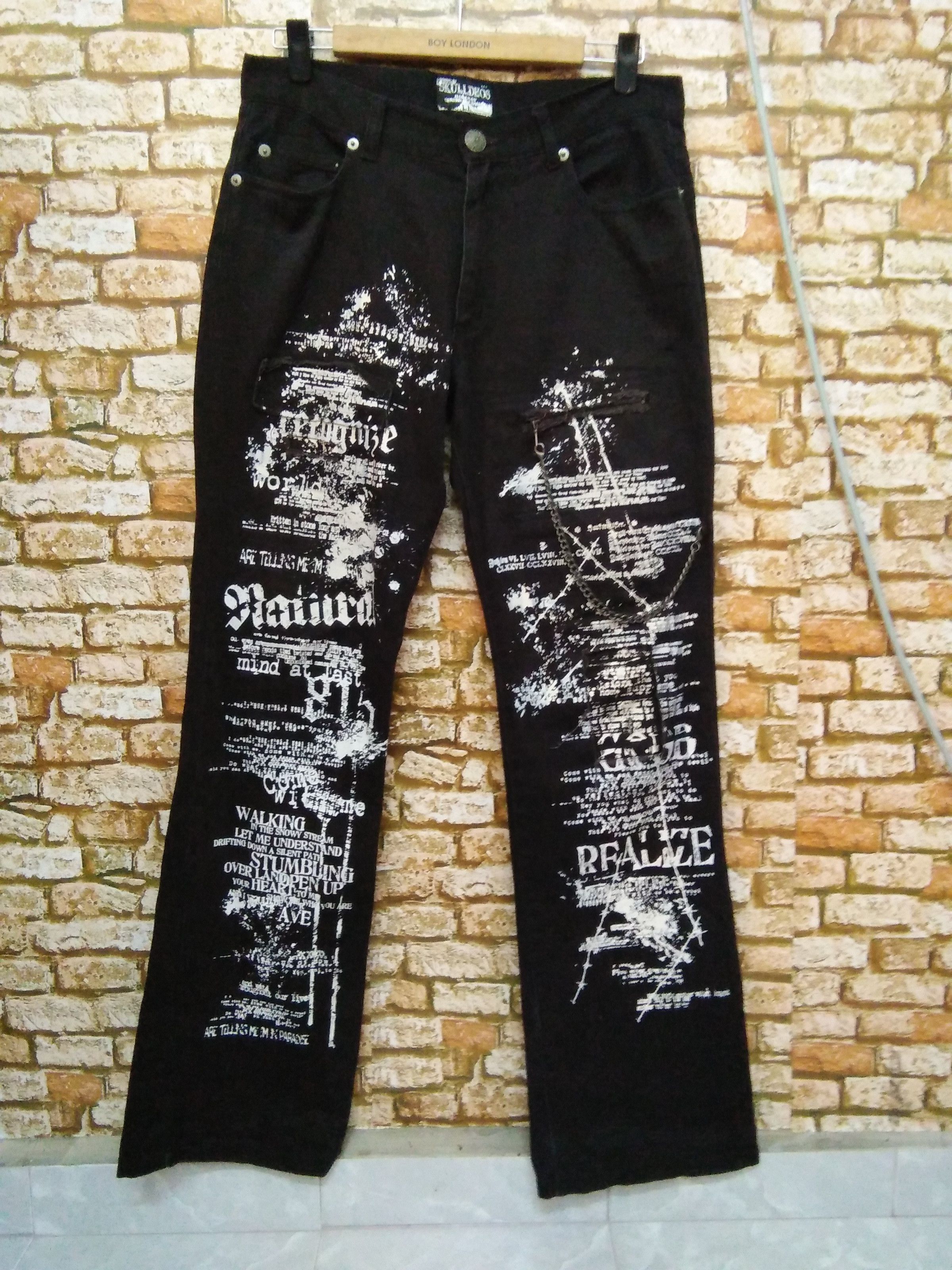 SKULLDEOS JAP DENIM POEM ALLOVER PRINT punk bondage (A641)