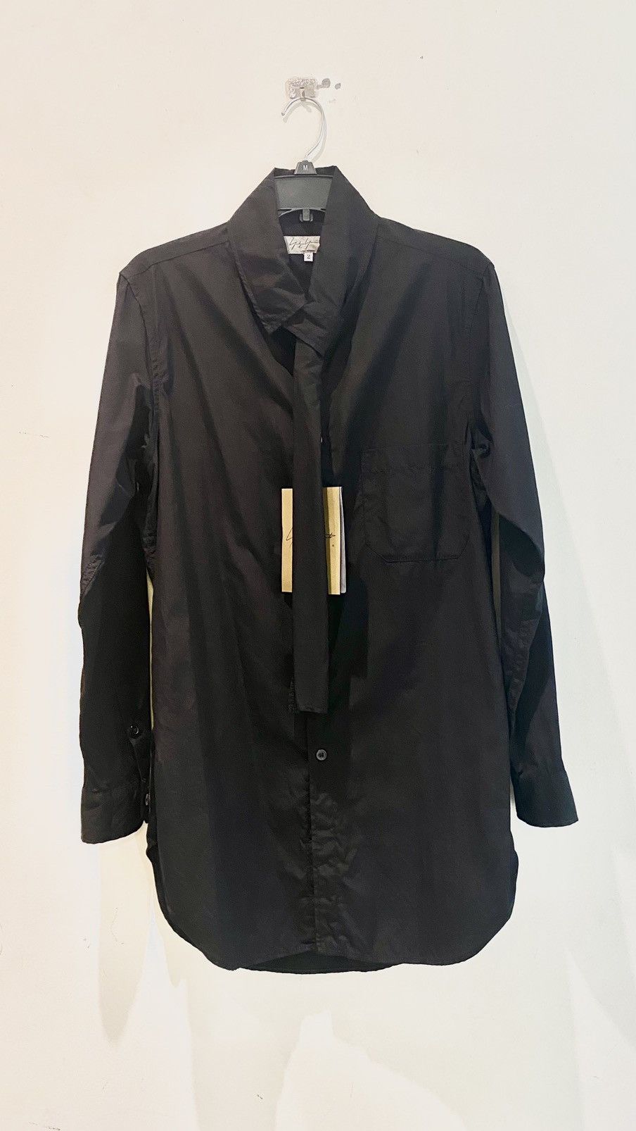 Yohji Yamamoto Black Button Up Shirt with Long Collar