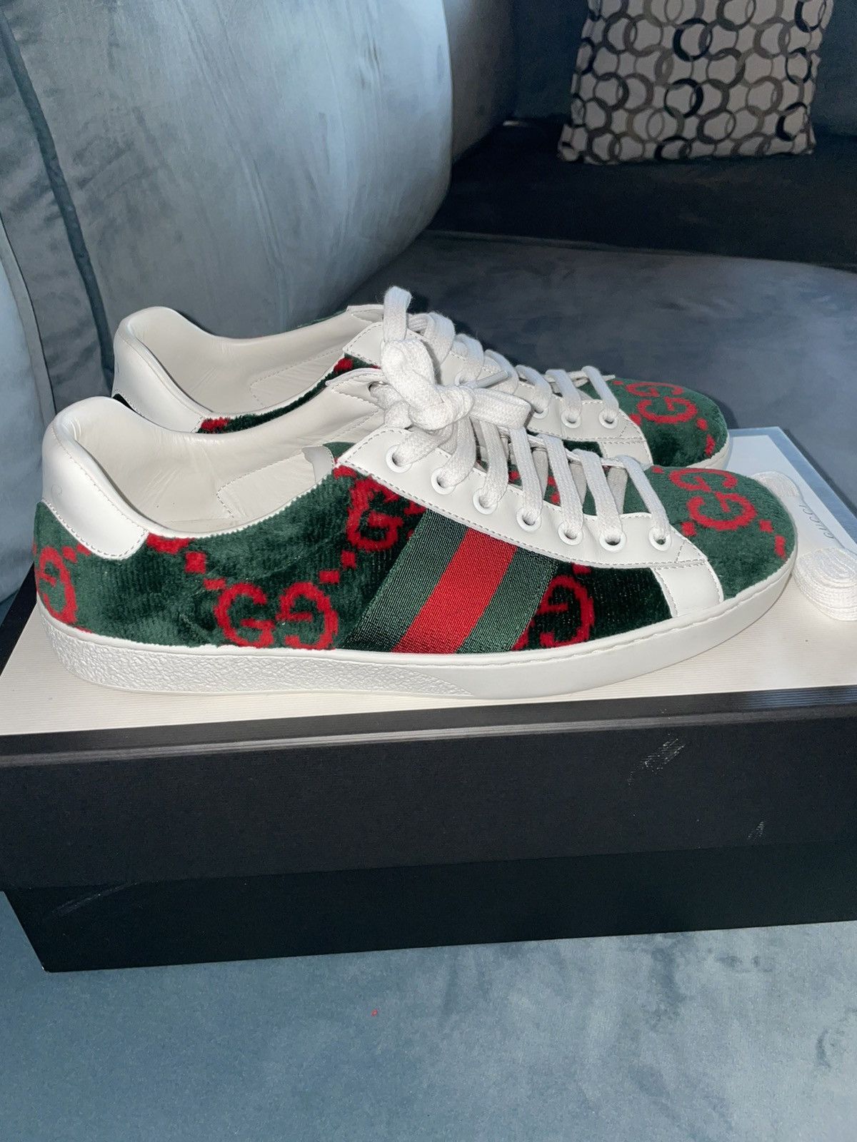 Gucci Green Velvet GG Sneakers Size US 8 / EU 41 - 4 Thumbnail