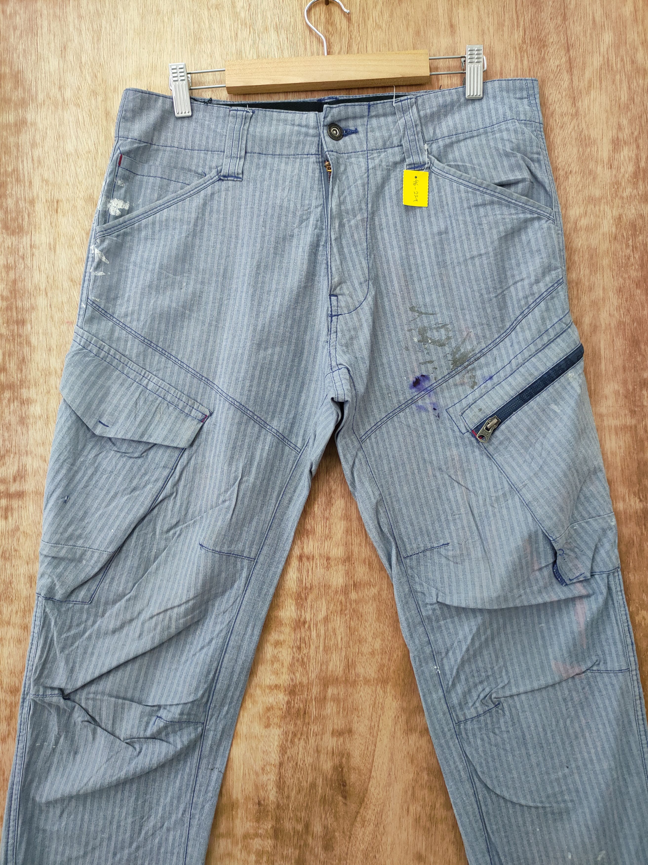 Japanese Brand DLL Genba Xebec stripe dirty paint cargo pants #46-229T Size US 30 / EU 46 - 4 Thumbnail