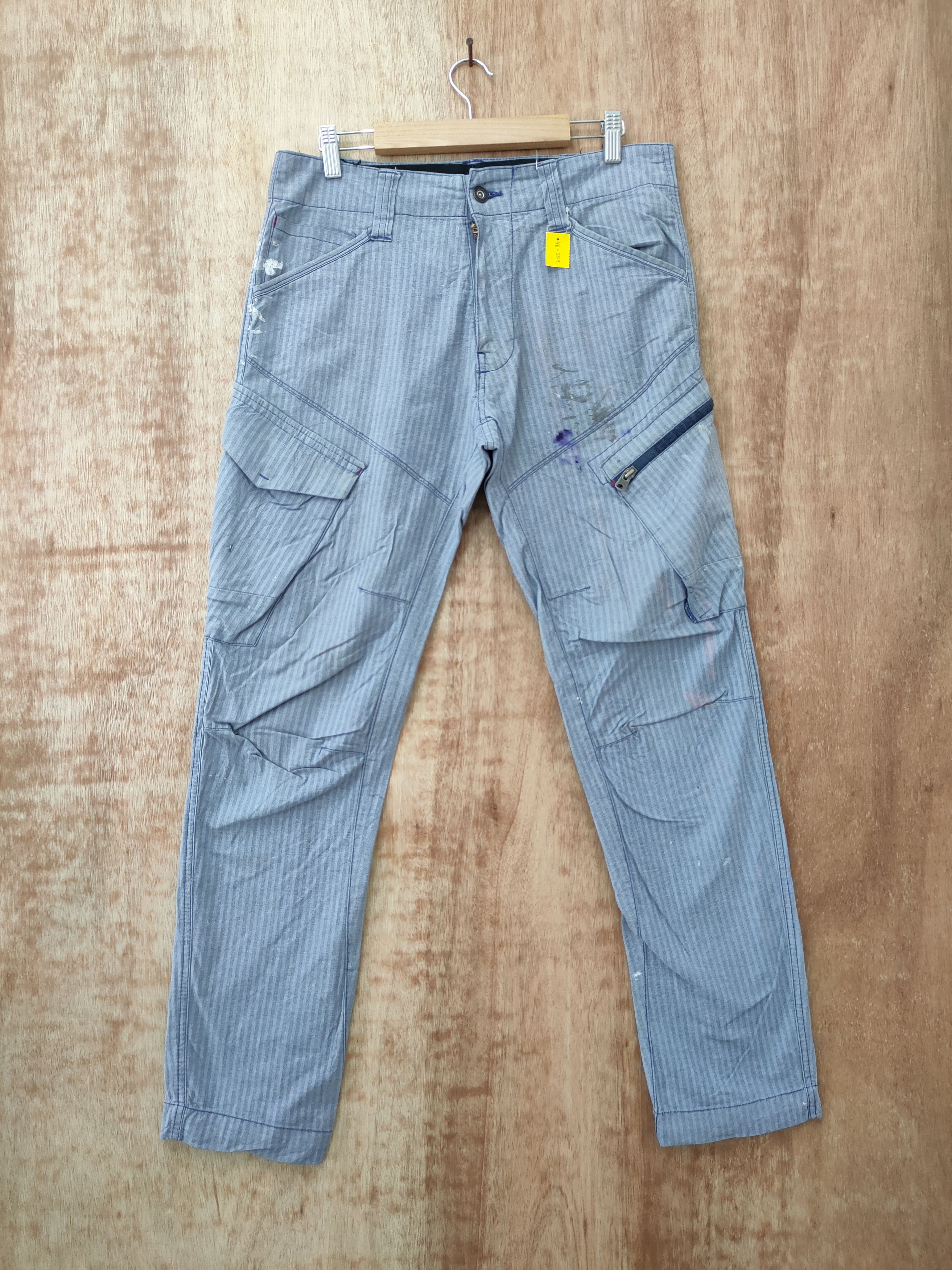 Japanese Brand DLL Genba Xebec stripe dirty paint cargo pants #46-229T Size US 30 / EU 46 - 1 Thumbnail