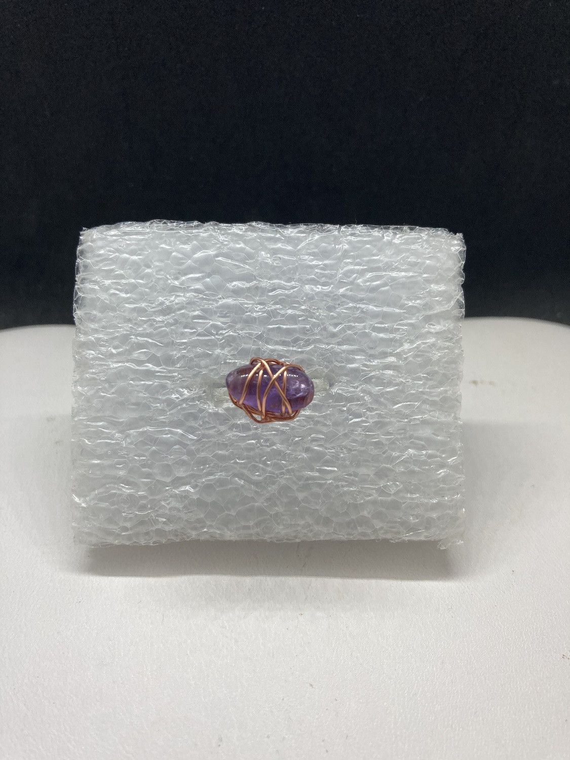 Amethyst Wired Tibetan Silver Ring - Size 6