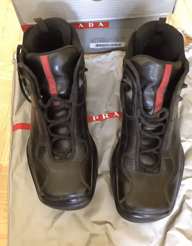 Prada Y2K Linea Rossa Black Leather Astro Boots | Grailed