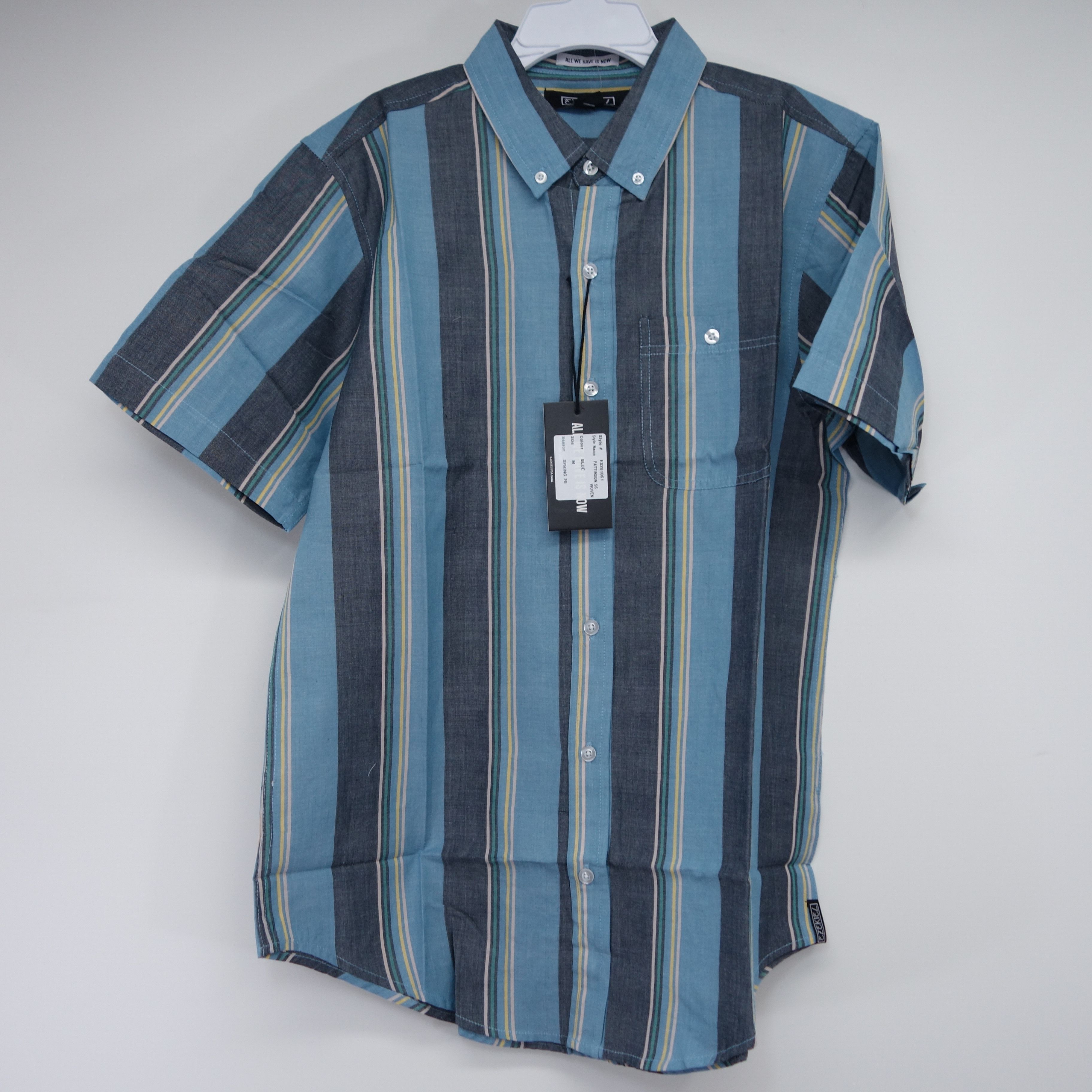 Skate Striped Colorblock Button Pocket Woven Dress Shirt M
